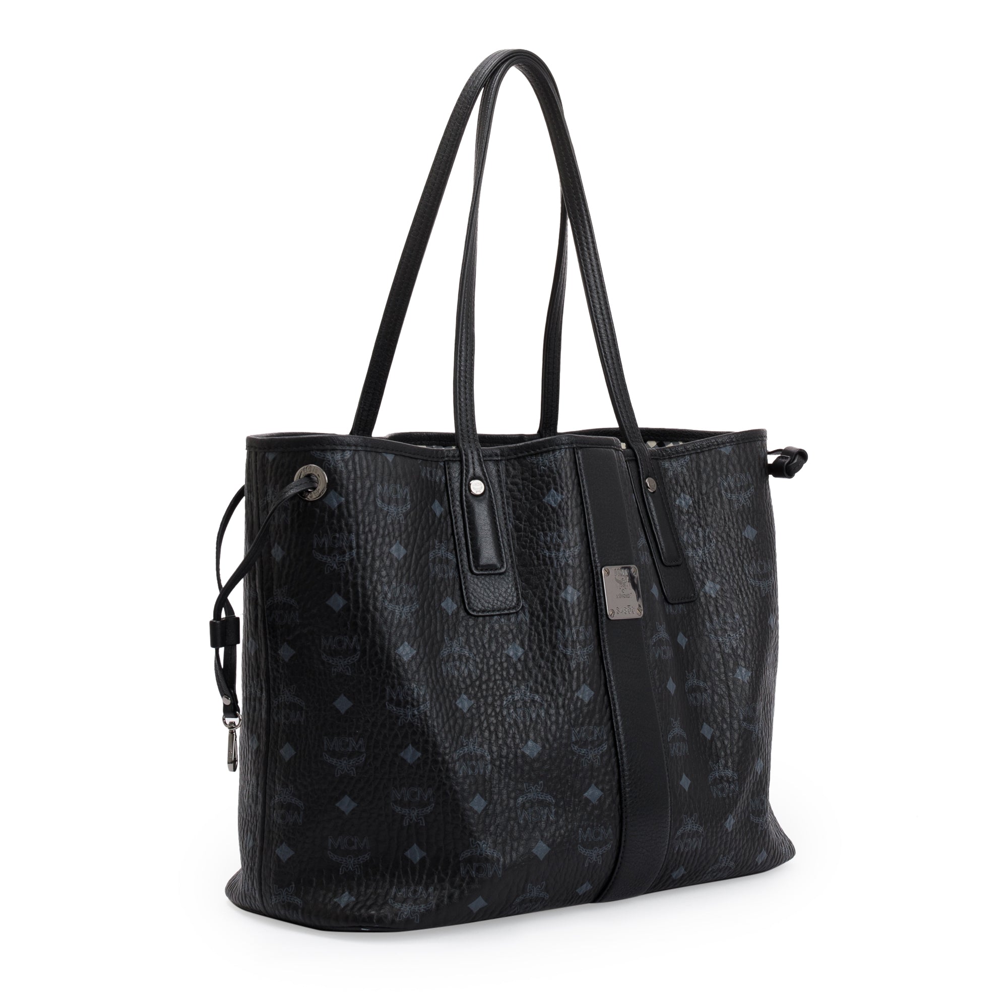MCM Black Visetos Medium Reversible Liz Shopper Tote w/ Pouch