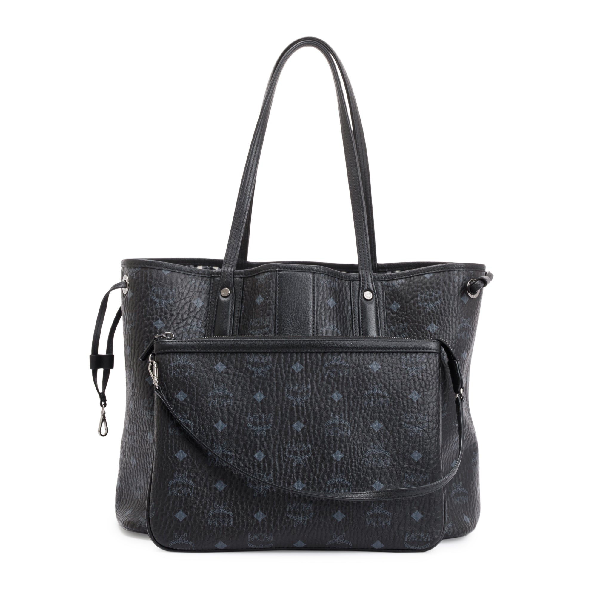 MCM Black Visetos Medium Reversible Liz Shopper Tote w/ Pouch