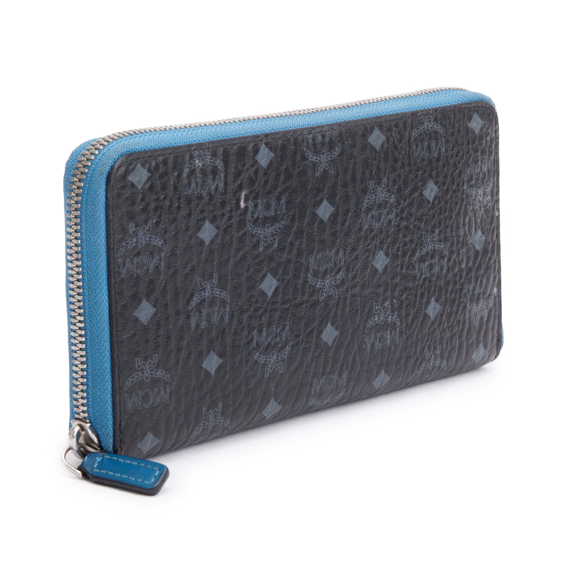 MCM Black Visetos Zip Around Wallet