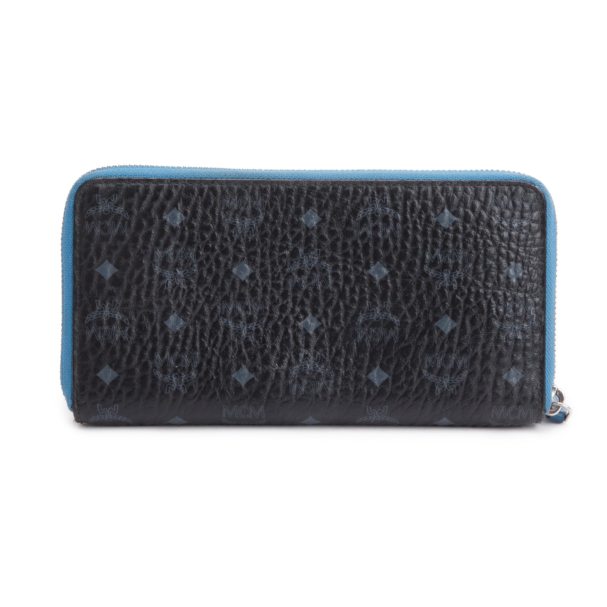 MCM Black Visetos Zip Around Wallet