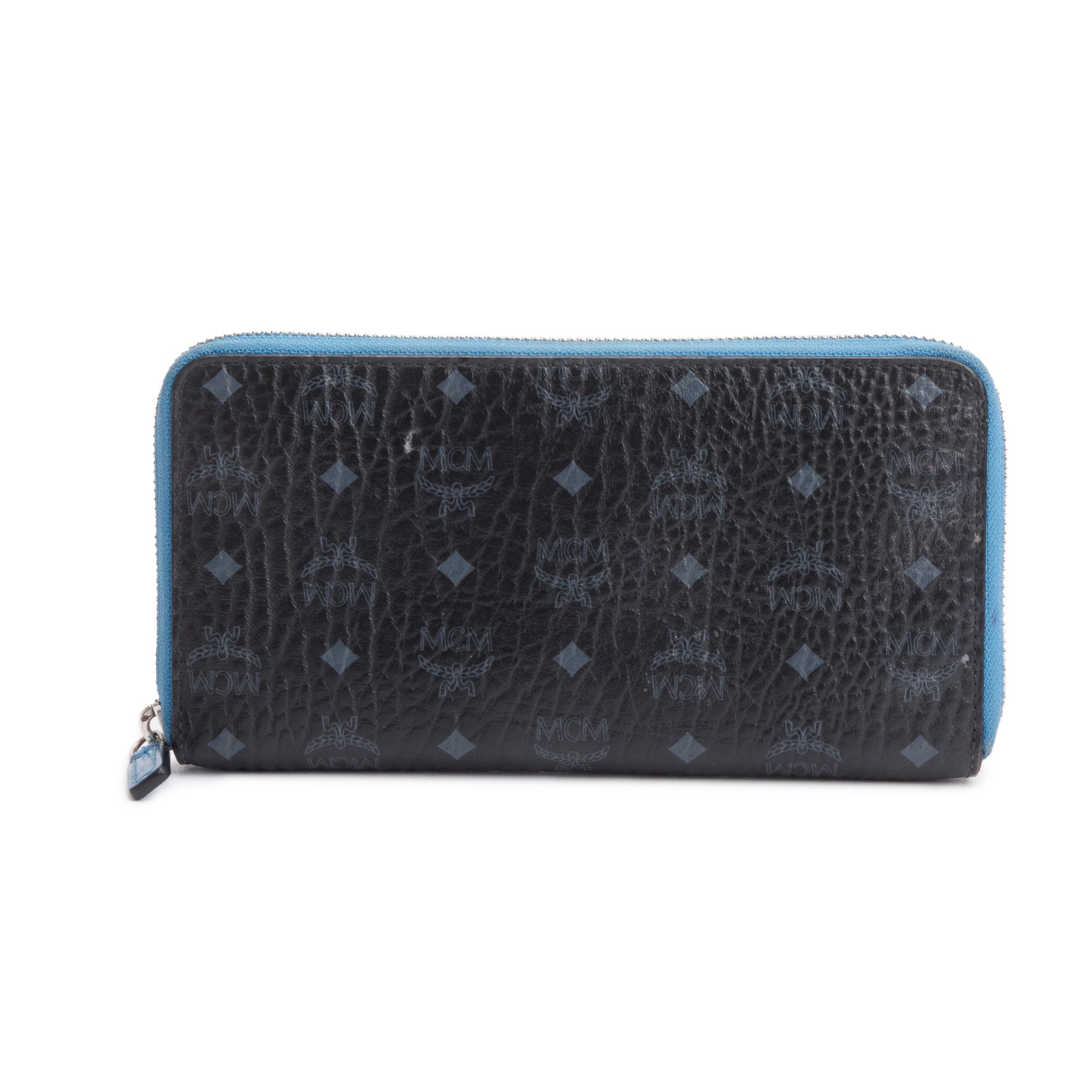 MCM Black Visetos Zip Around Wallet