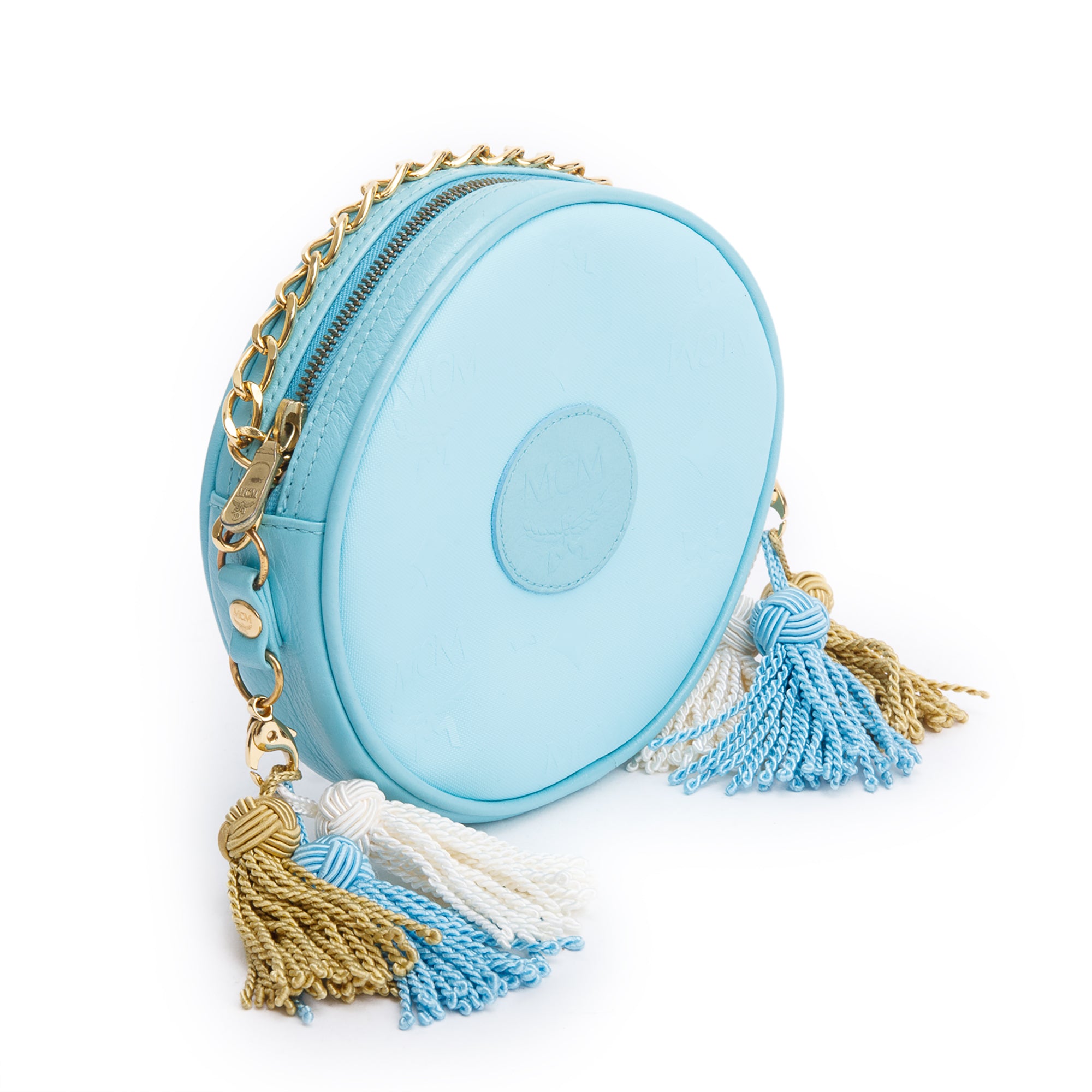 MCM Blue Monogram Canvas Suzy Wong Round Crossbody