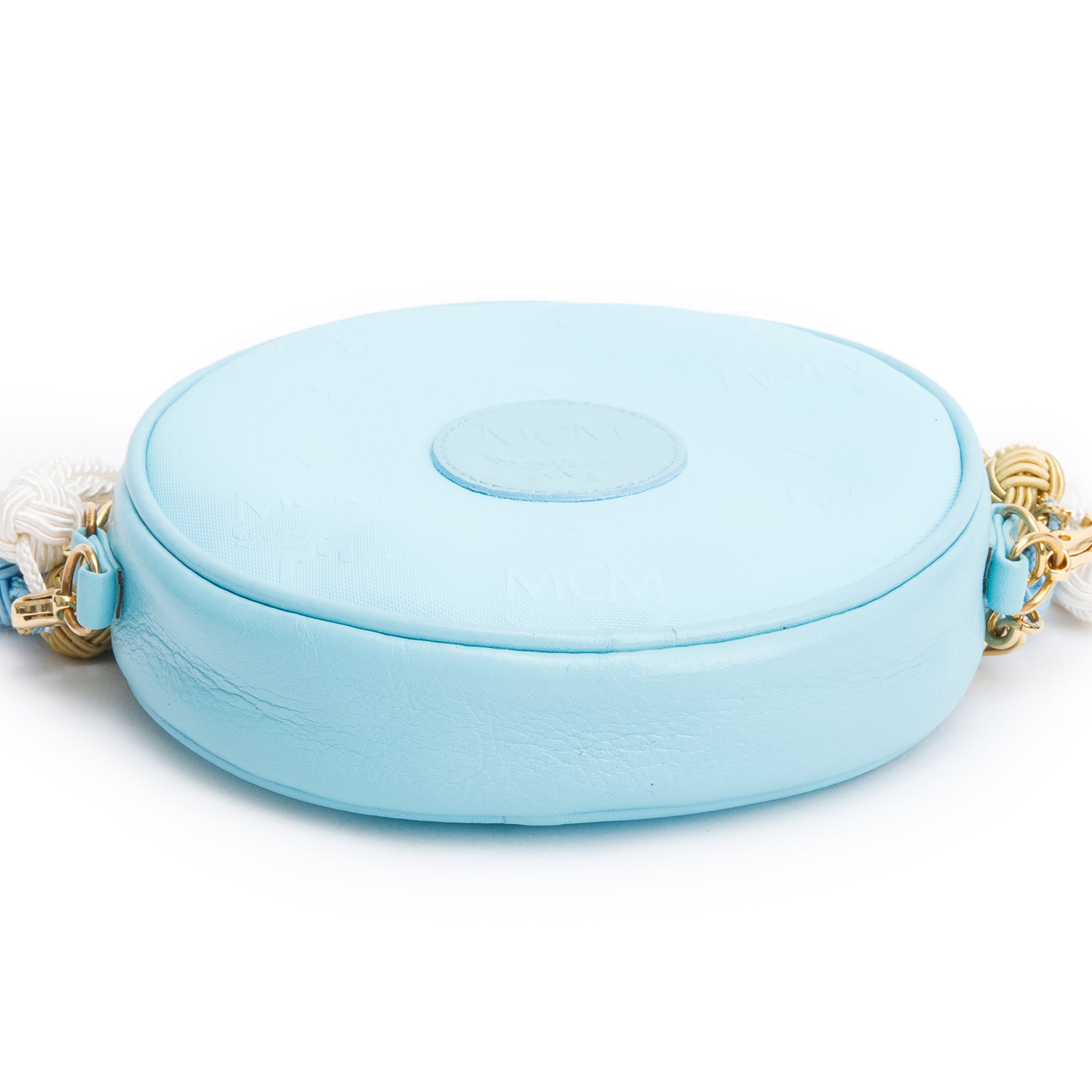 MCM Blue Monogram Canvas Suzy Wong Round Crossbody