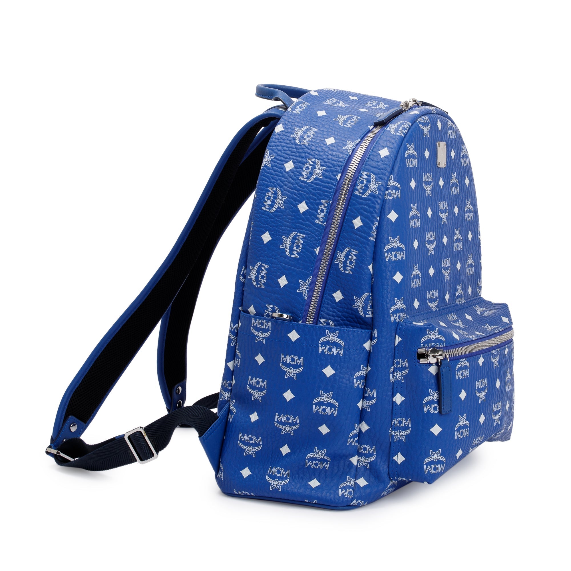MCM Blue Visetos Stark Medium Backpack
