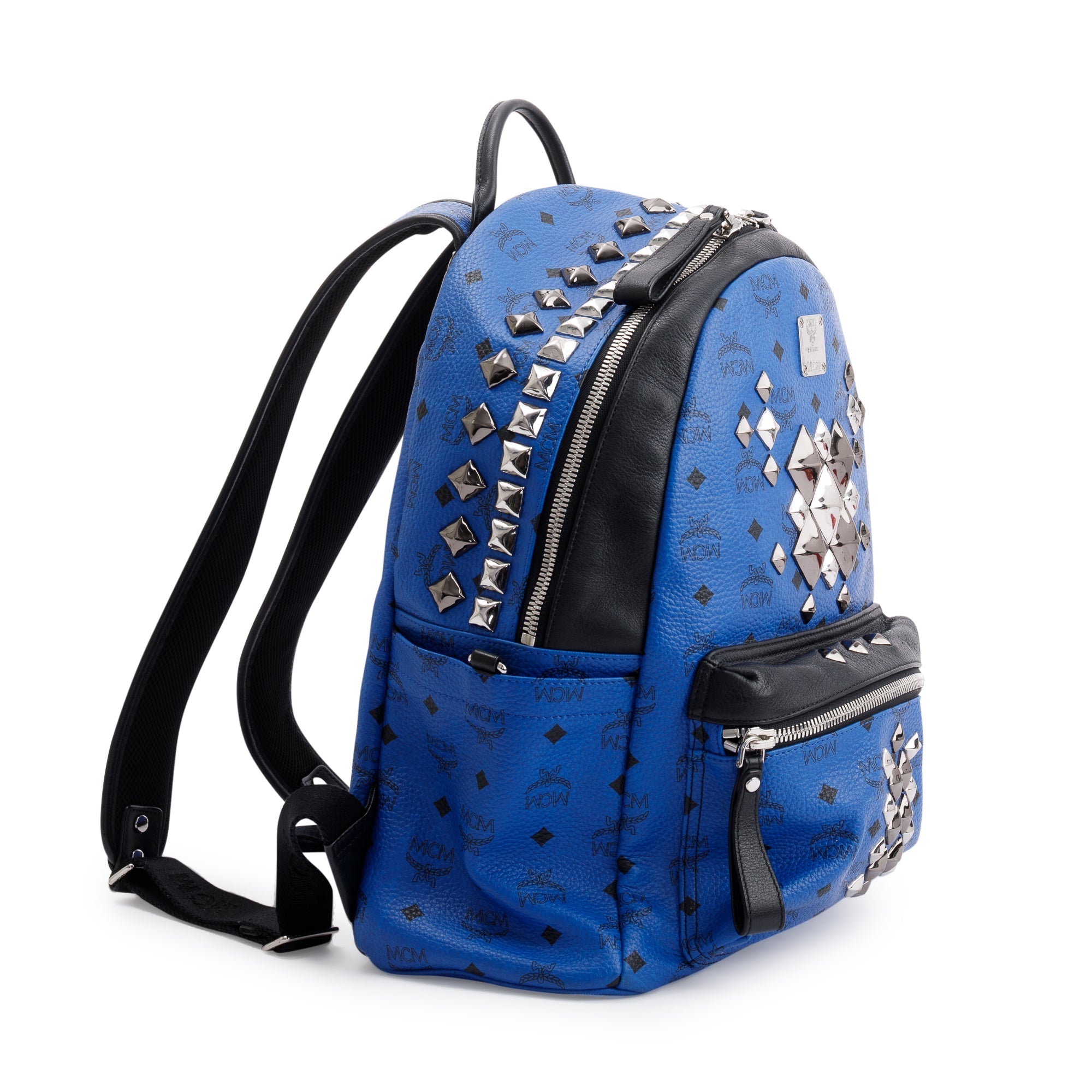 MCM Blue Visetos Studded Colorblock Stark Brock Medium Backpack