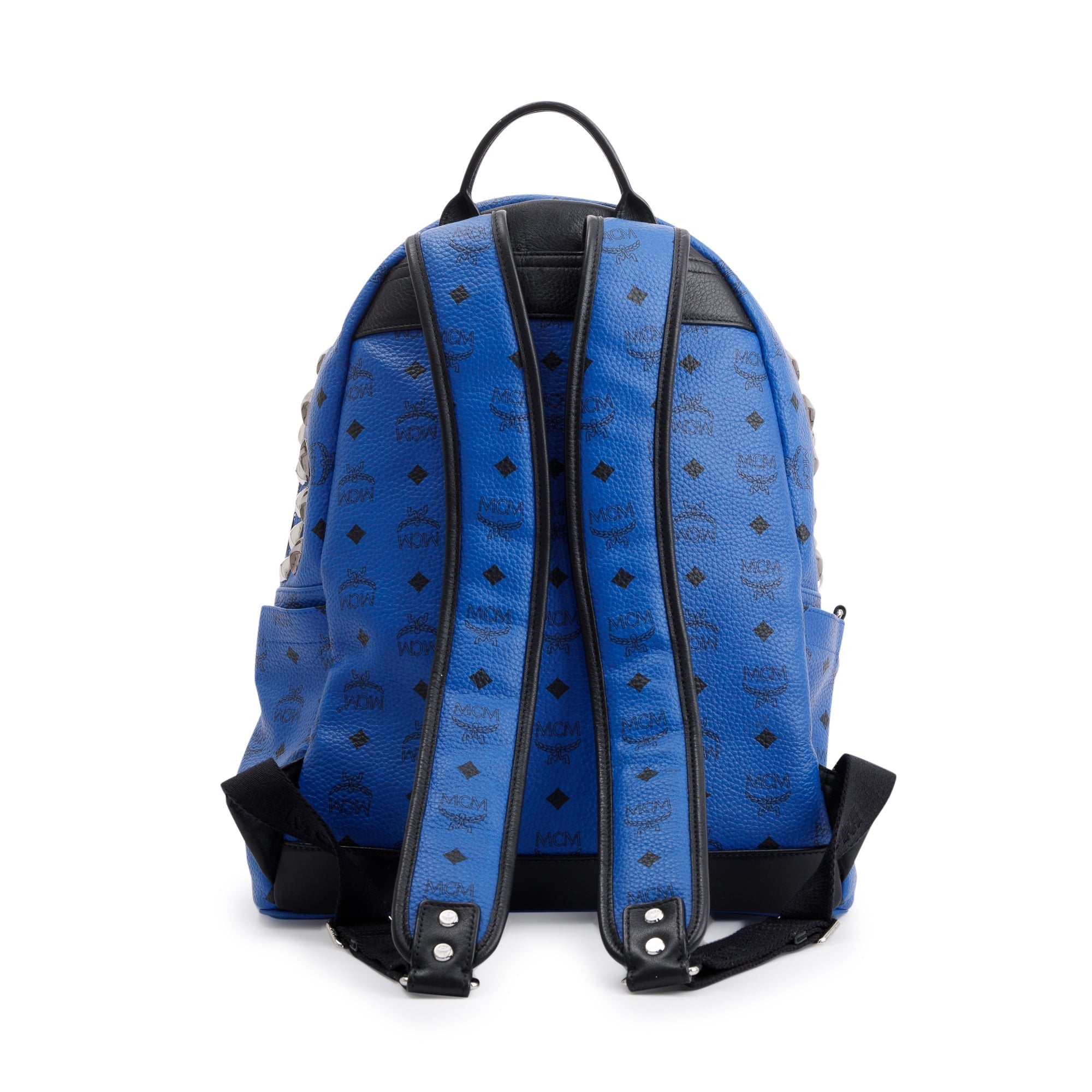 MCM Blue Visetos Studded Colorblock Stark Brock Medium Backpack