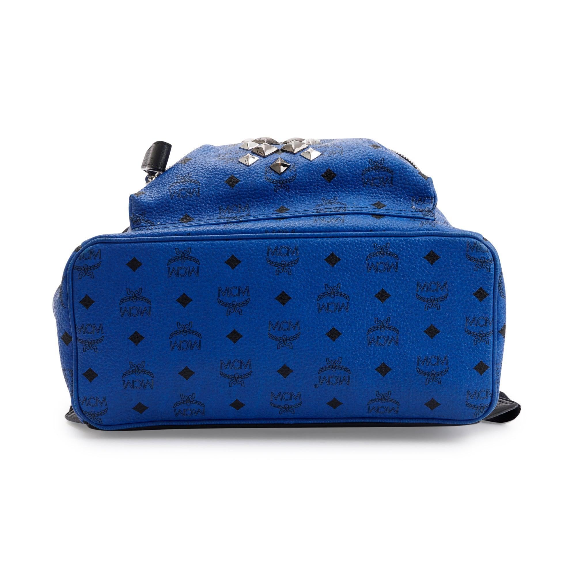 MCM Blue Visetos Studded Colorblock Stark Brock Medium Backpack