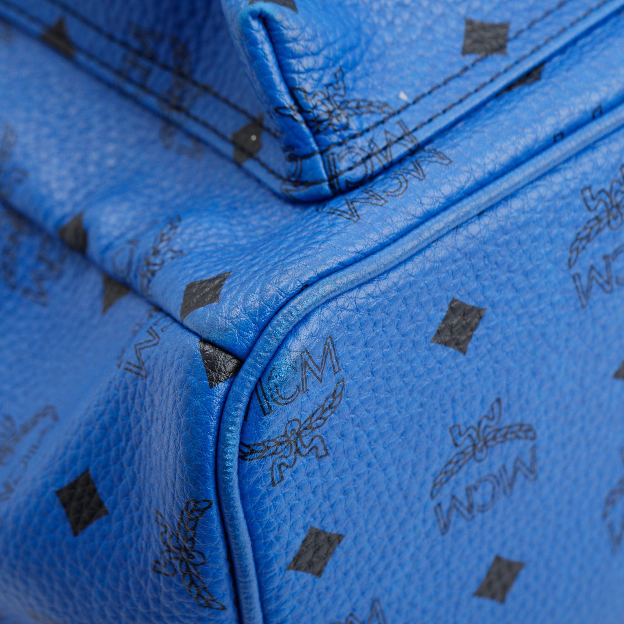 MCM Blue Visetos Studded Colorblock Stark Brock Medium Backpack