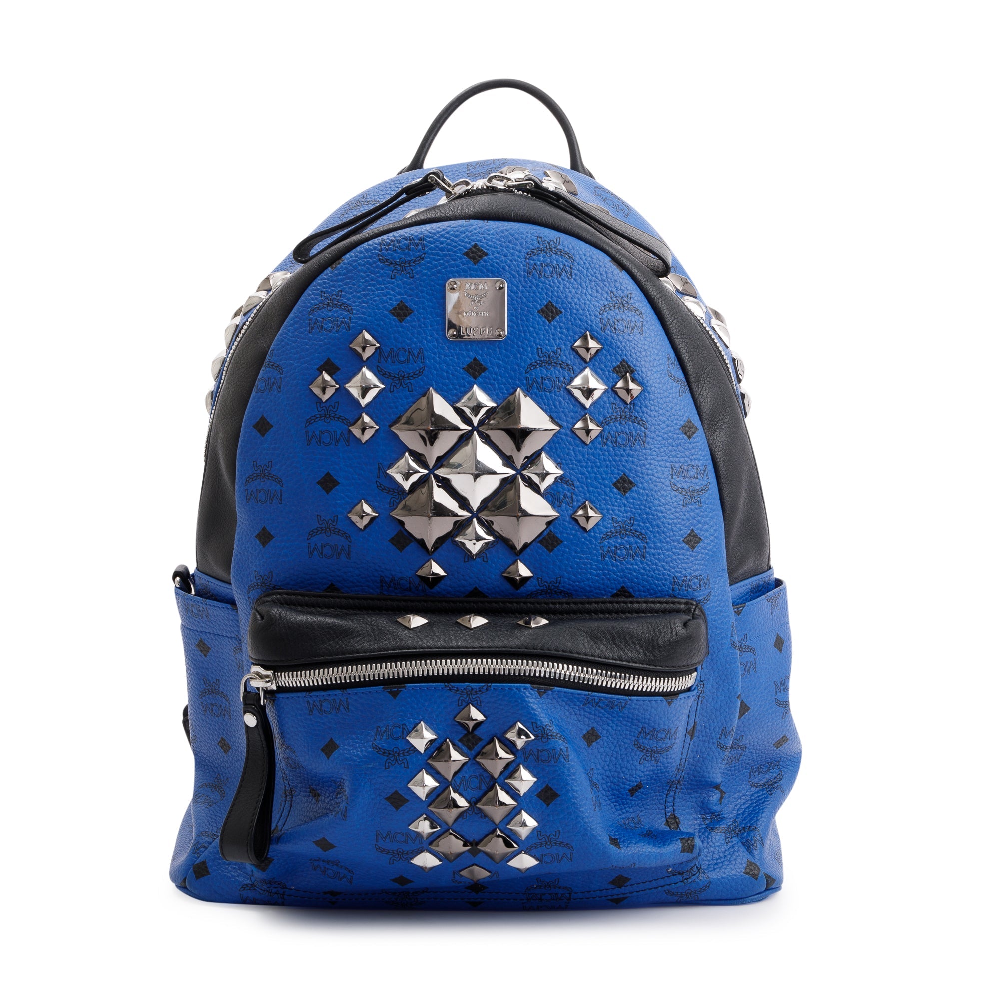 MCM Blue Visetos Studded Colorblock Stark Brock Medium Backpack