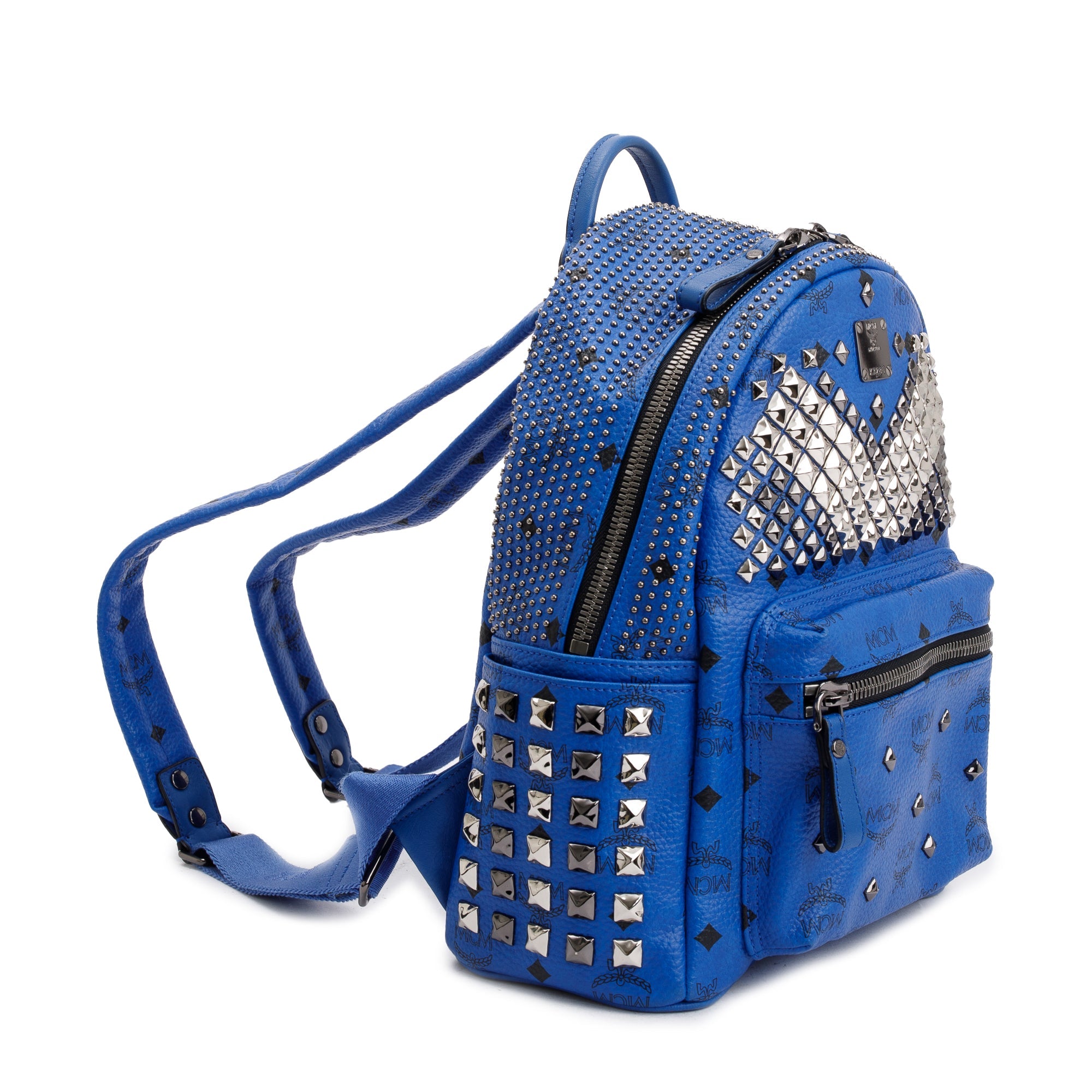 MCM Blue Visetos Studded Colorblock Stark Brock Small Backpack