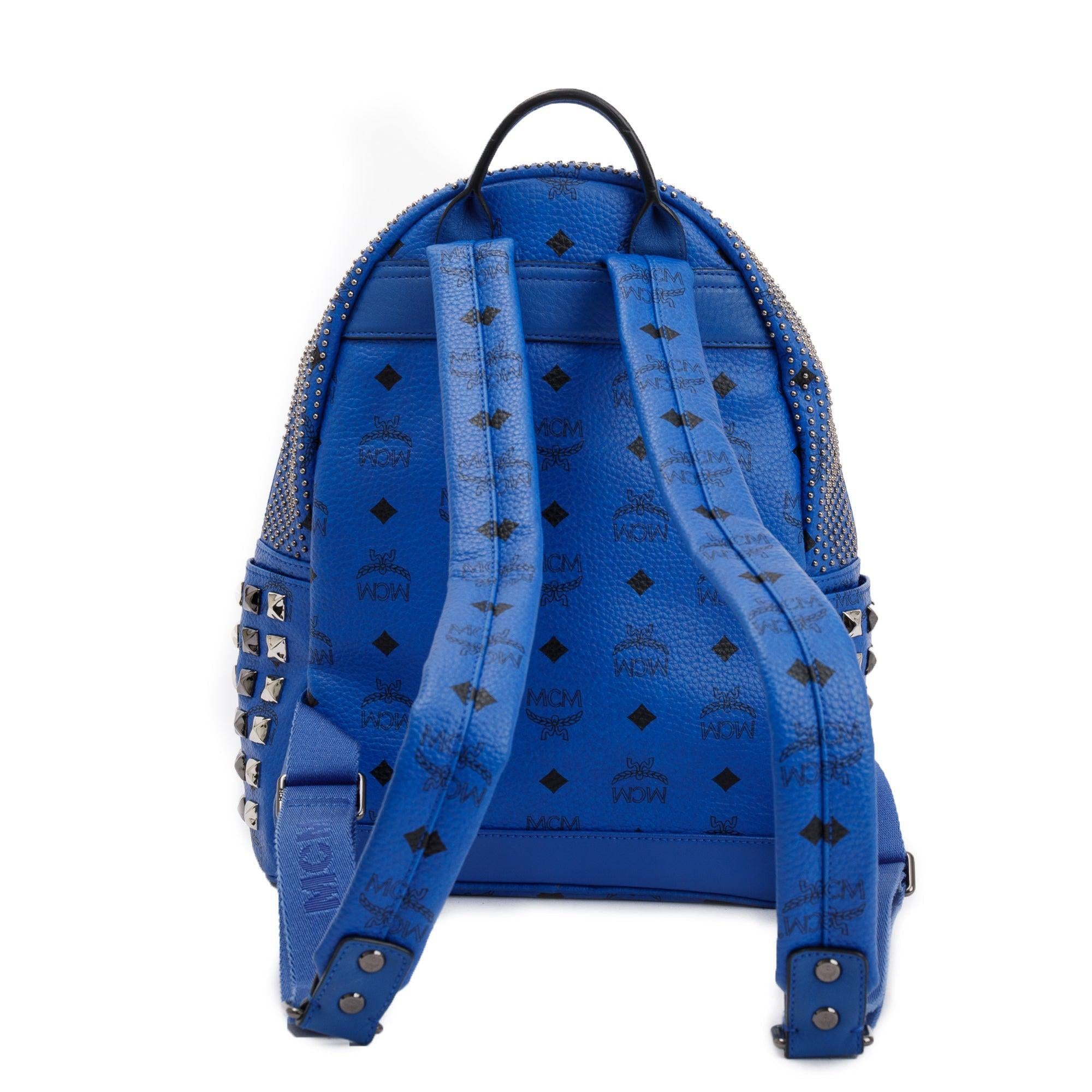 MCM Blue Visetos Studded Colorblock Stark Brock Small Backpack