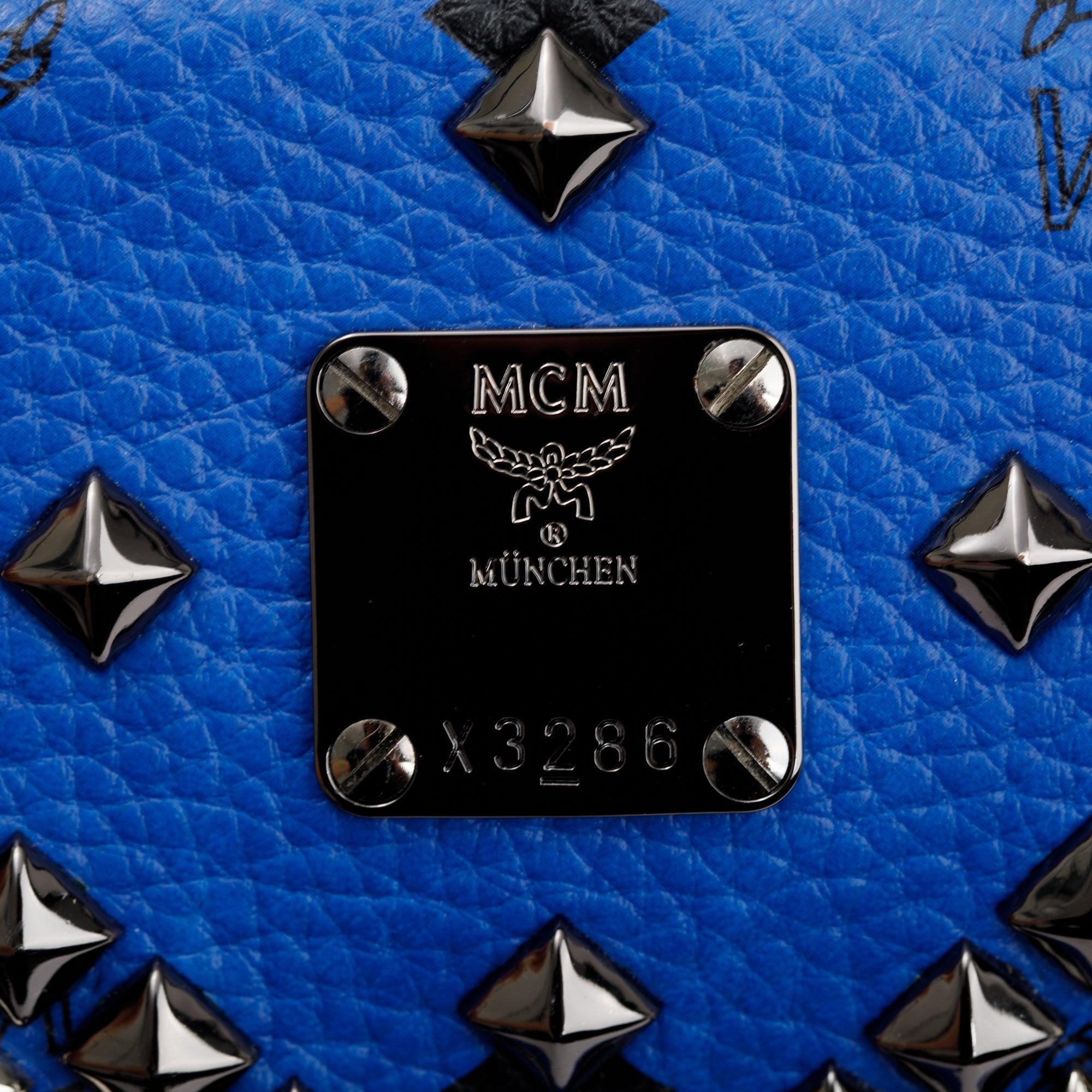 MCM Blue Visetos Studded Colorblock Stark Brock Small Backpack