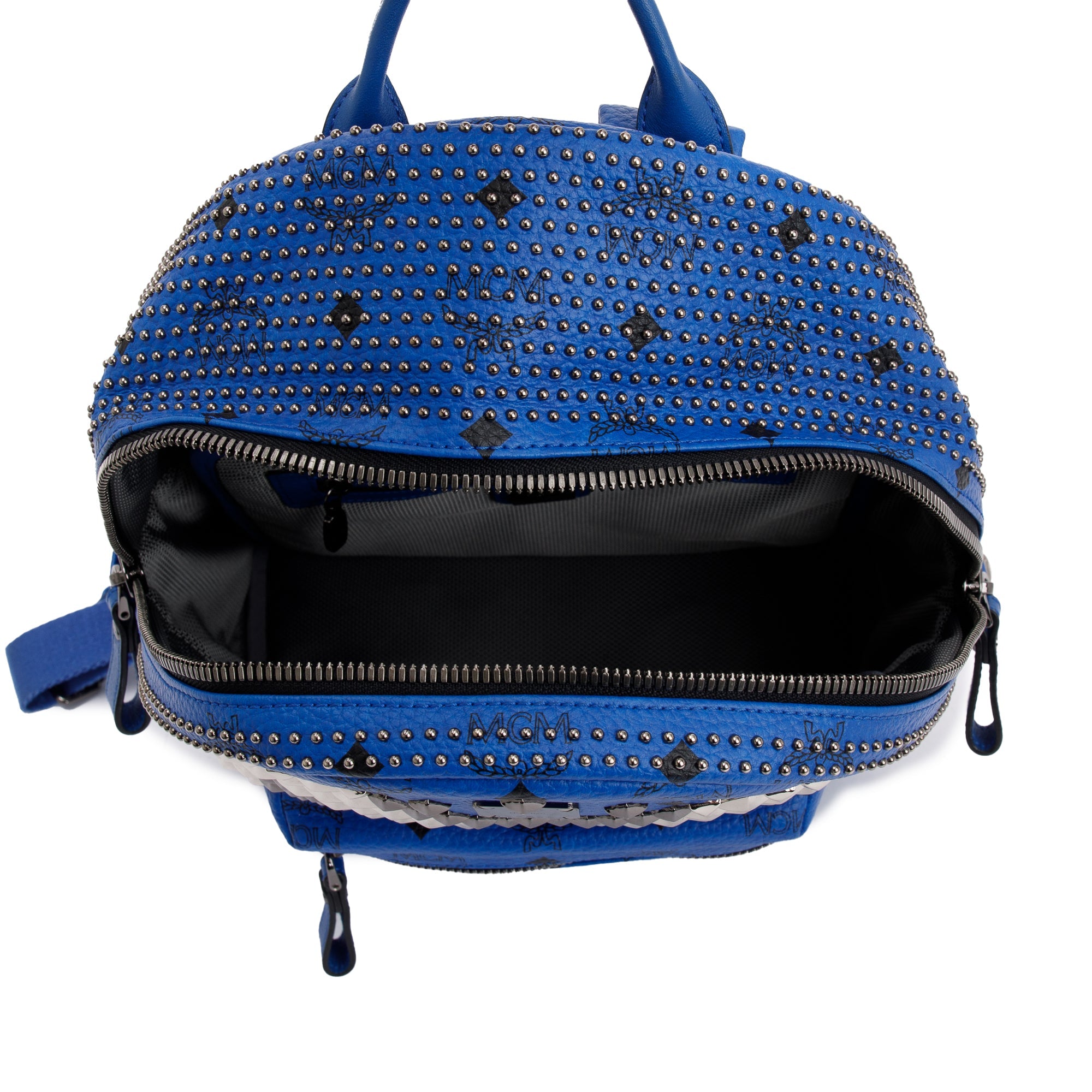 MCM Blue Visetos Studded Colorblock Stark Brock Small Backpack