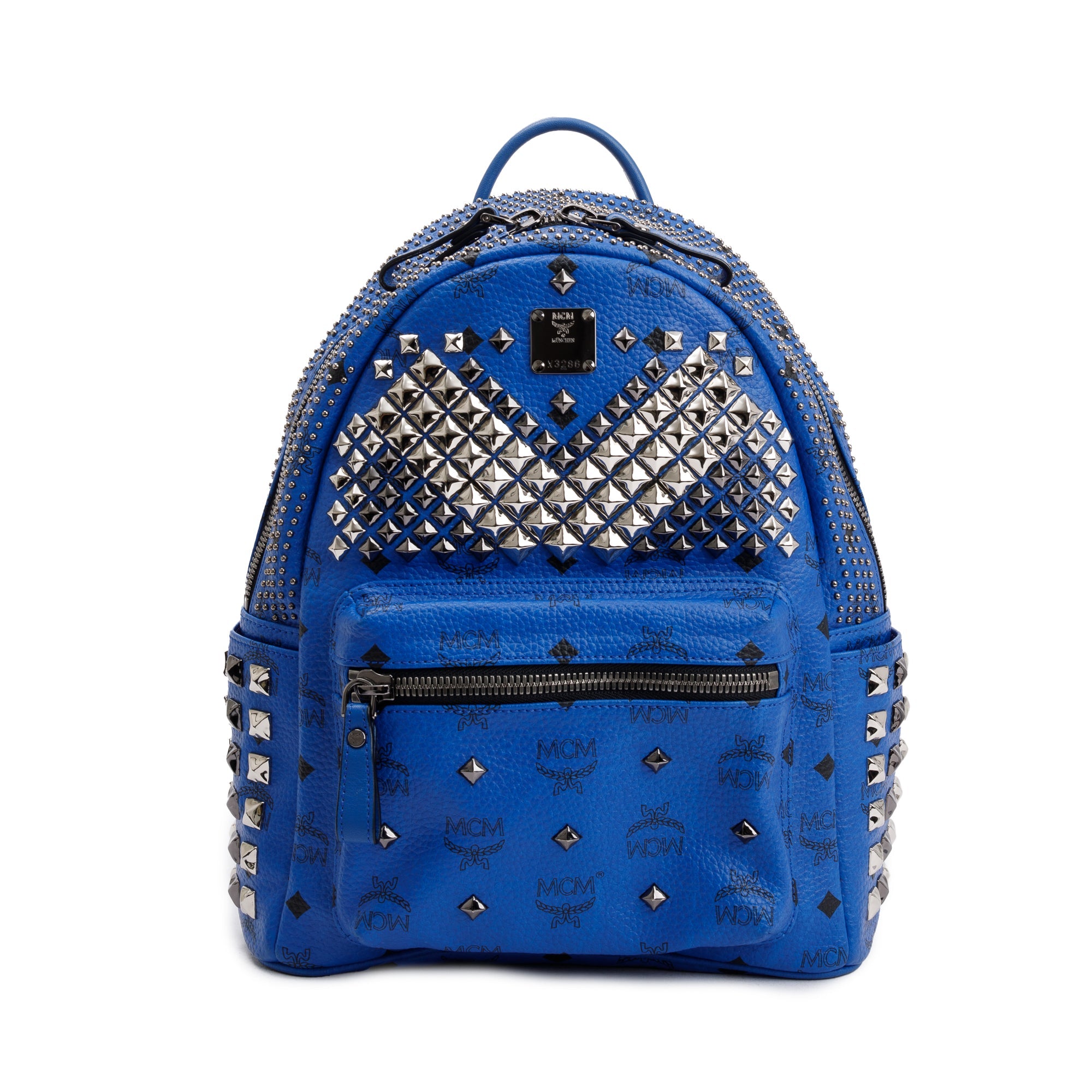 MCM Blue Visetos Studded Colorblock Stark Brock Small Backpack