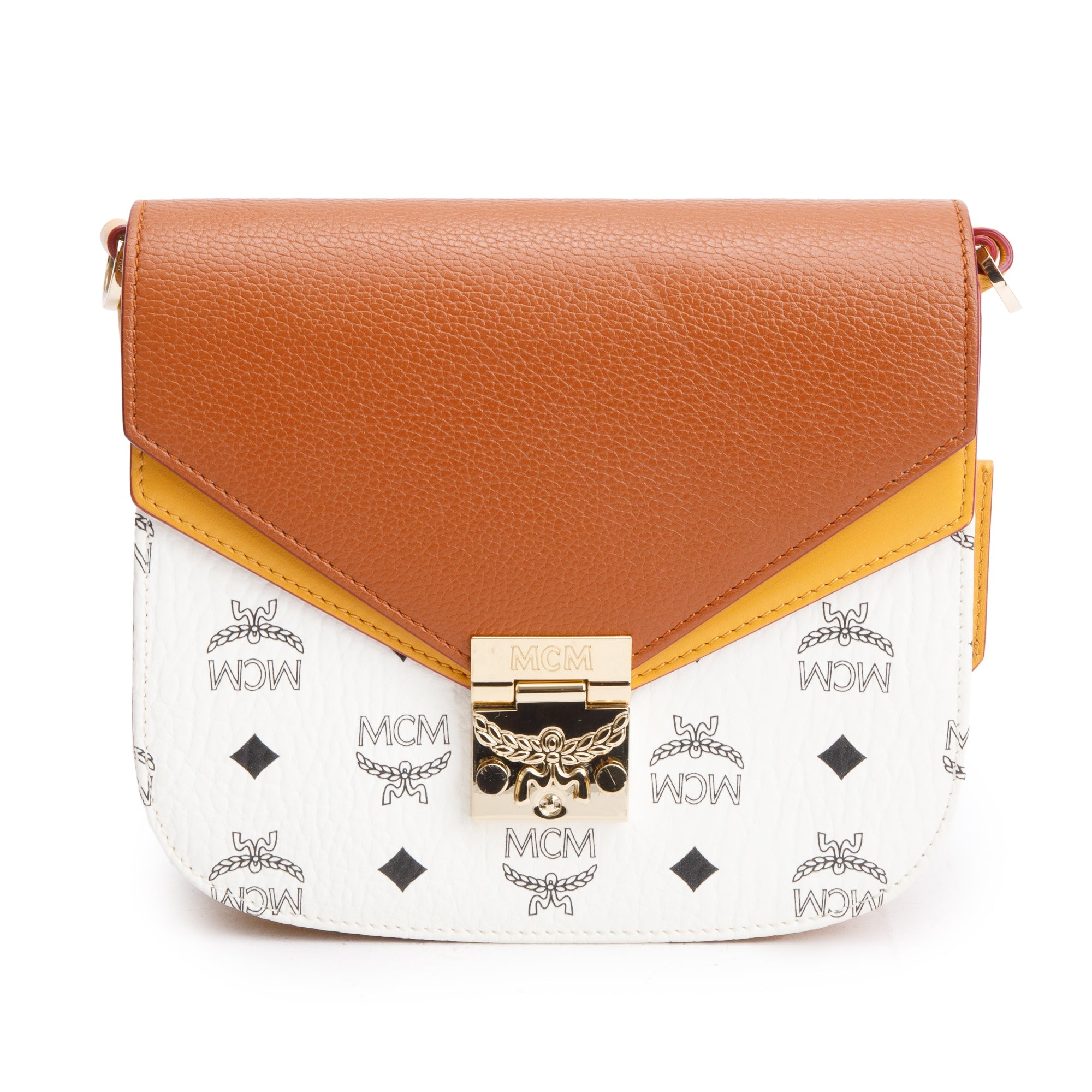 MCM Brown/Yellow Calf Leather White Visetos The Patricia Crossbody w/ Strap