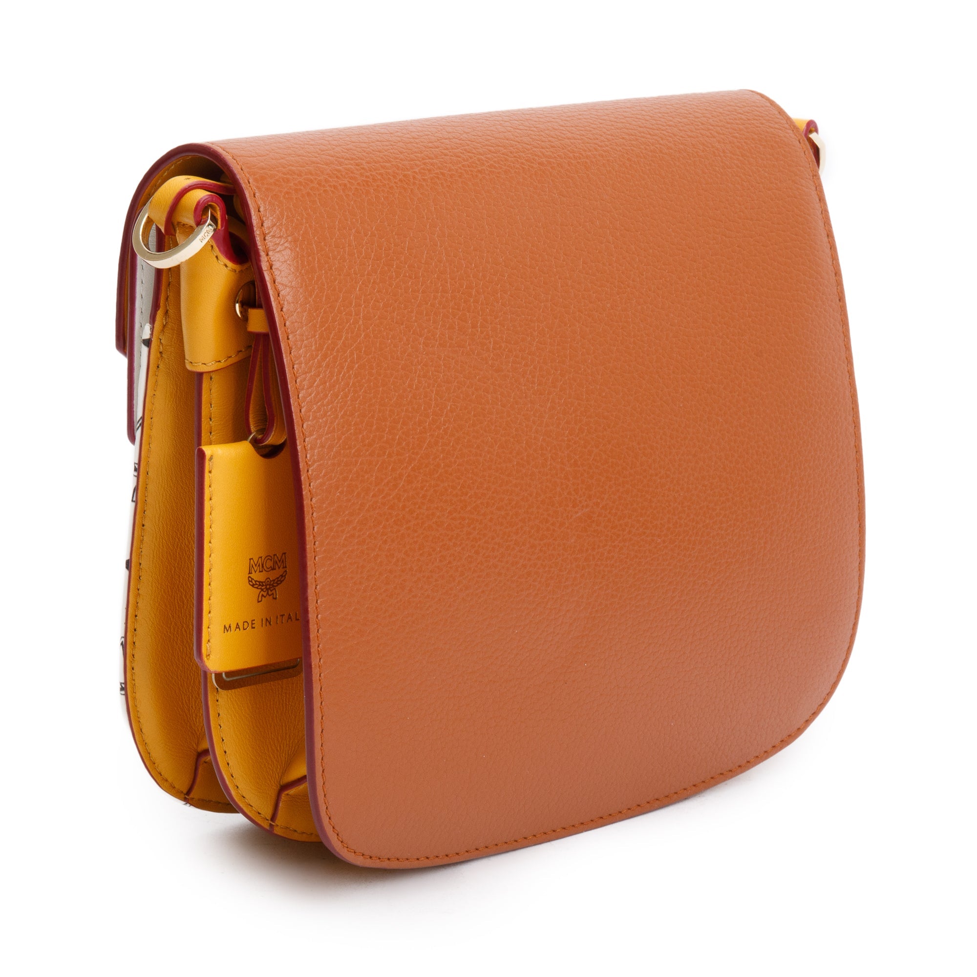 MCM Brown/Yellow Calf Leather White Visetos The Patricia Crossbody w/ Strap