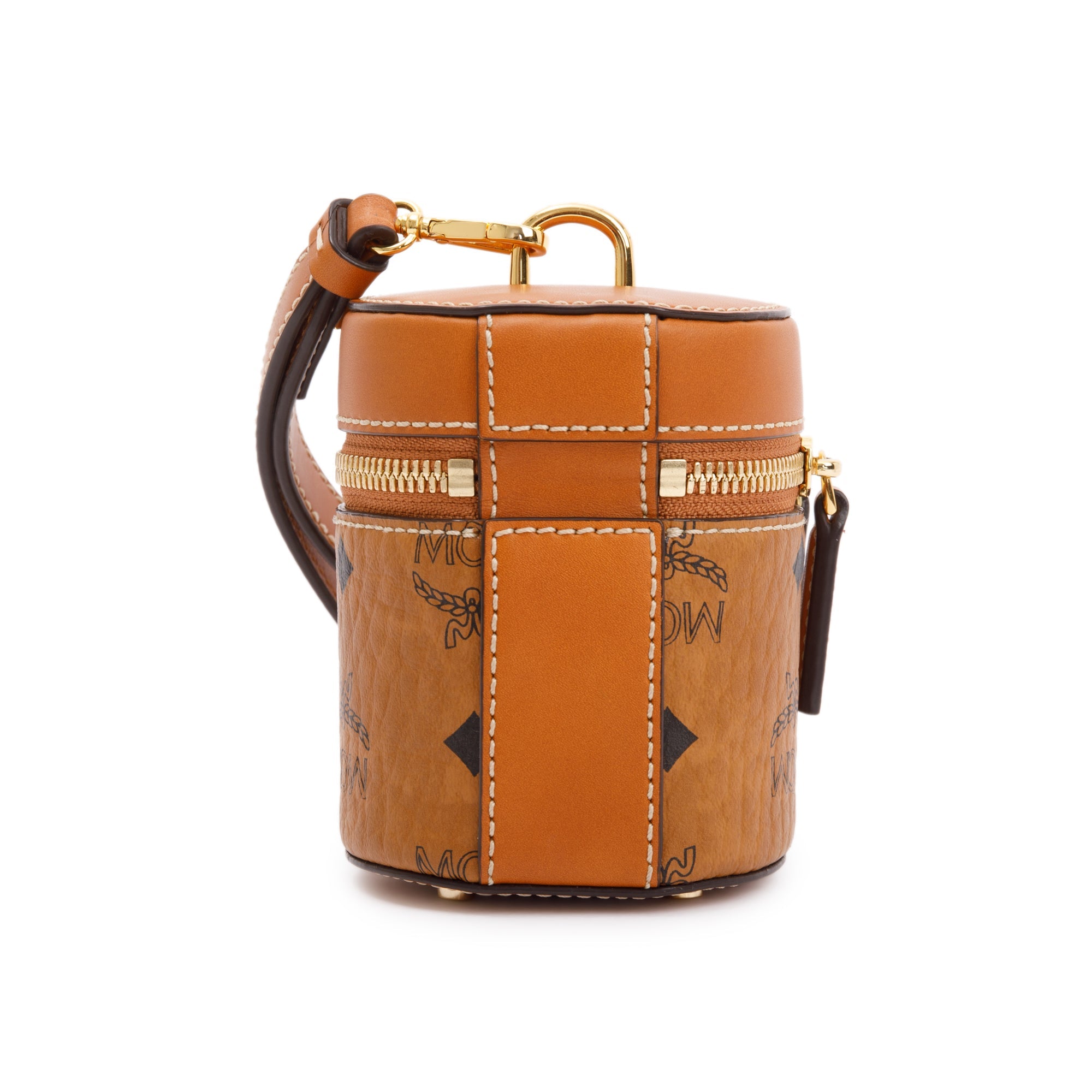 MCM Cognac Viestos Coated Canvas Mini Aren Cylinder Crossbody Bag