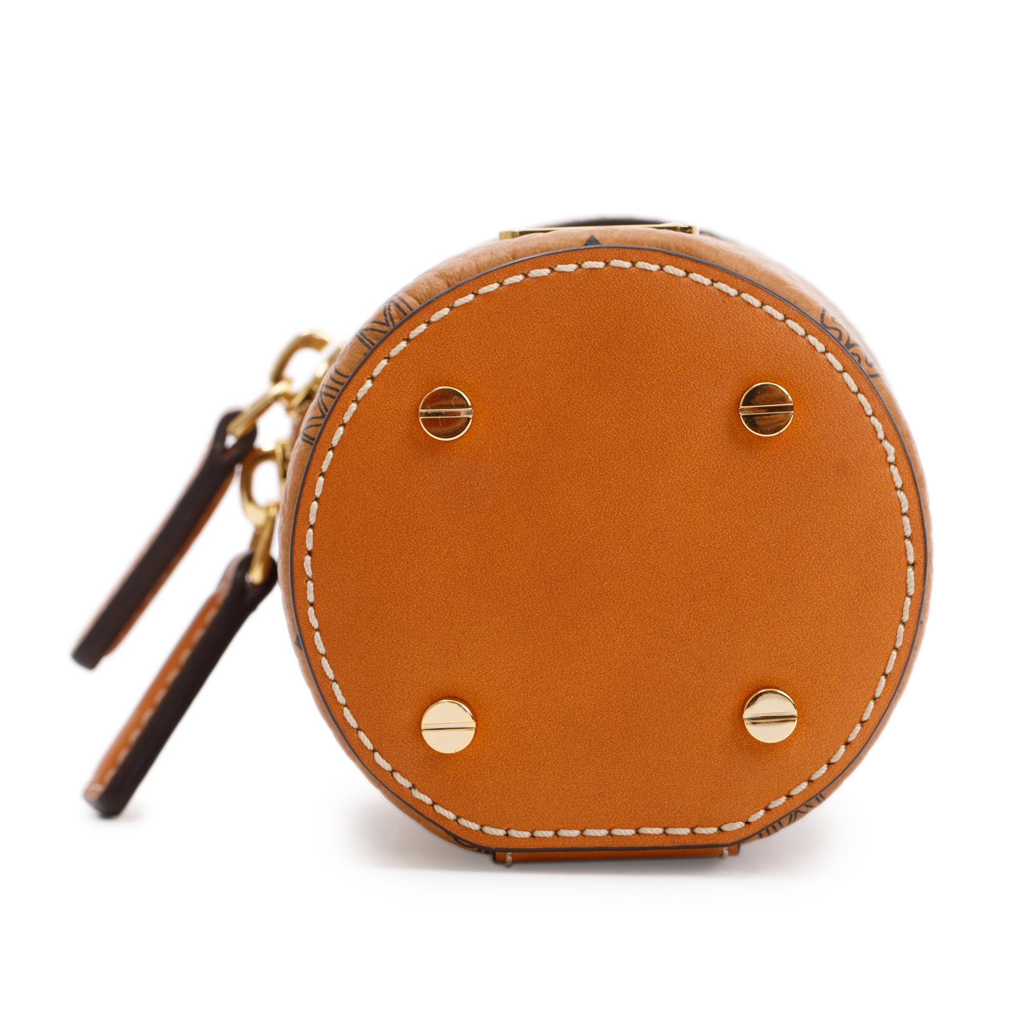 MCM Cognac Viestos Coated Canvas Mini Aren Cylinder Crossbody Bag