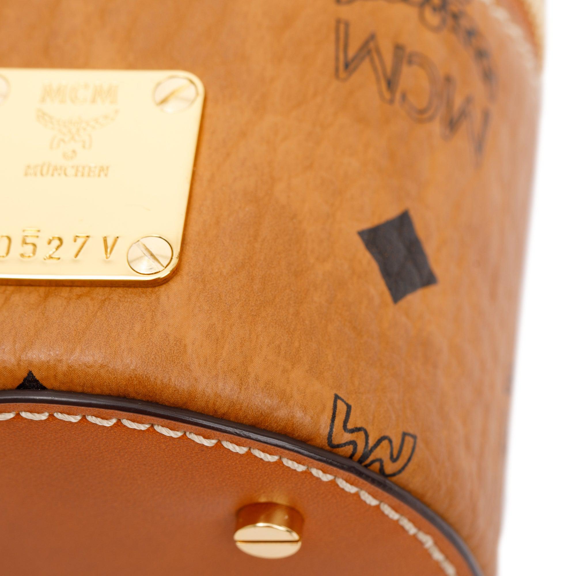 MCM Cognac Viestos Coated Canvas Mini Aren Cylinder Crossbody Bag