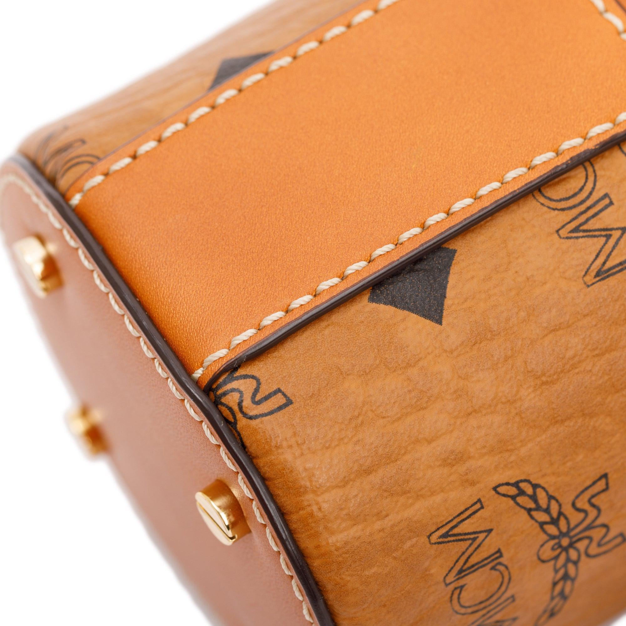 MCM Cognac Viestos Coated Canvas Mini Aren Cylinder Crossbody Bag