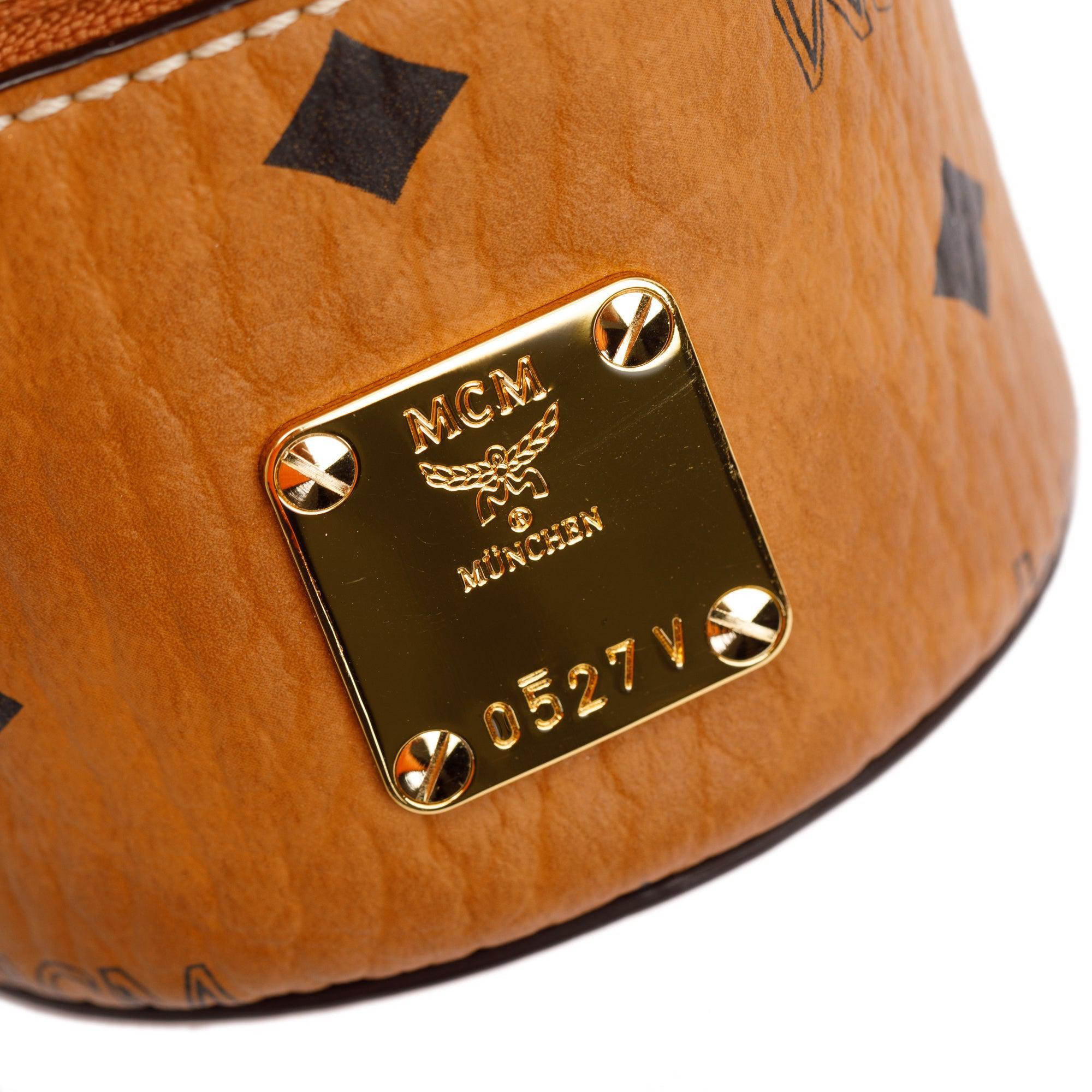 MCM Cognac Viestos Coated Canvas Mini Aren Cylinder Crossbody Bag