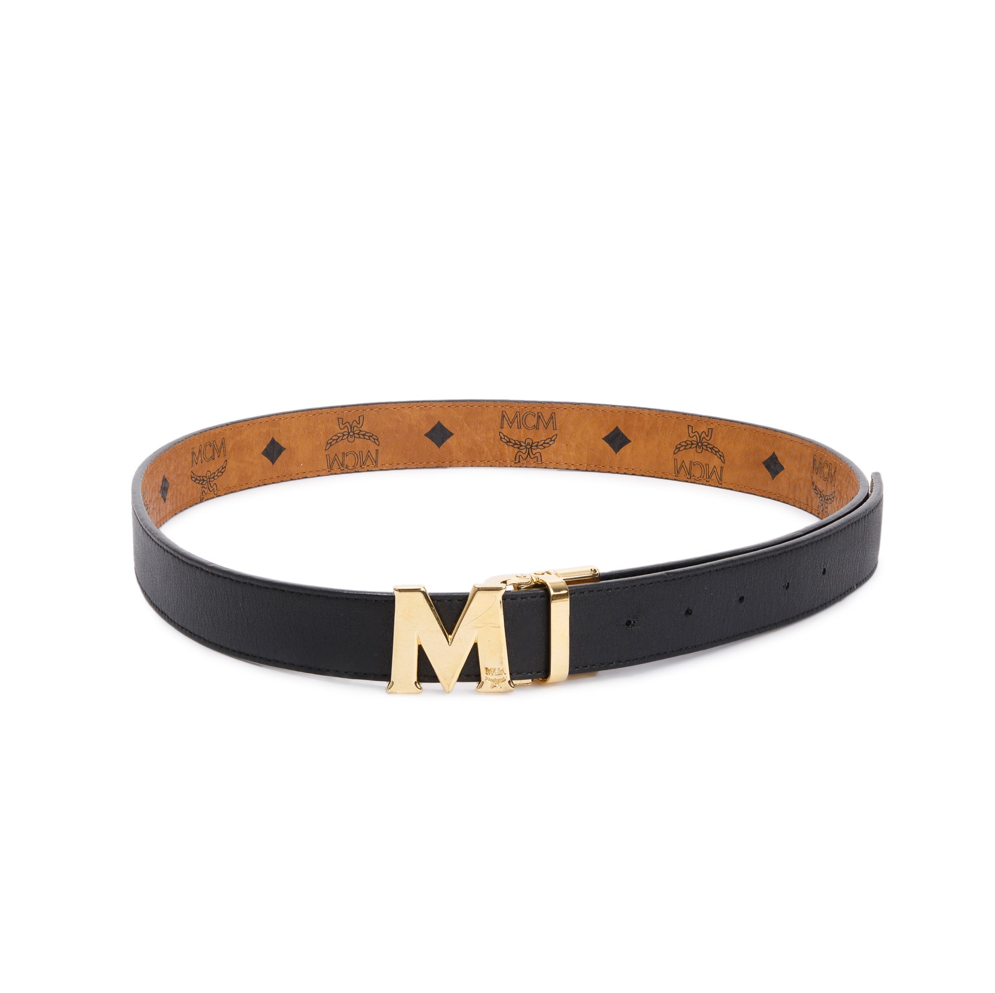 MCM Cognac Visetos & Black Nappa Leather Clause M Reversible Belt