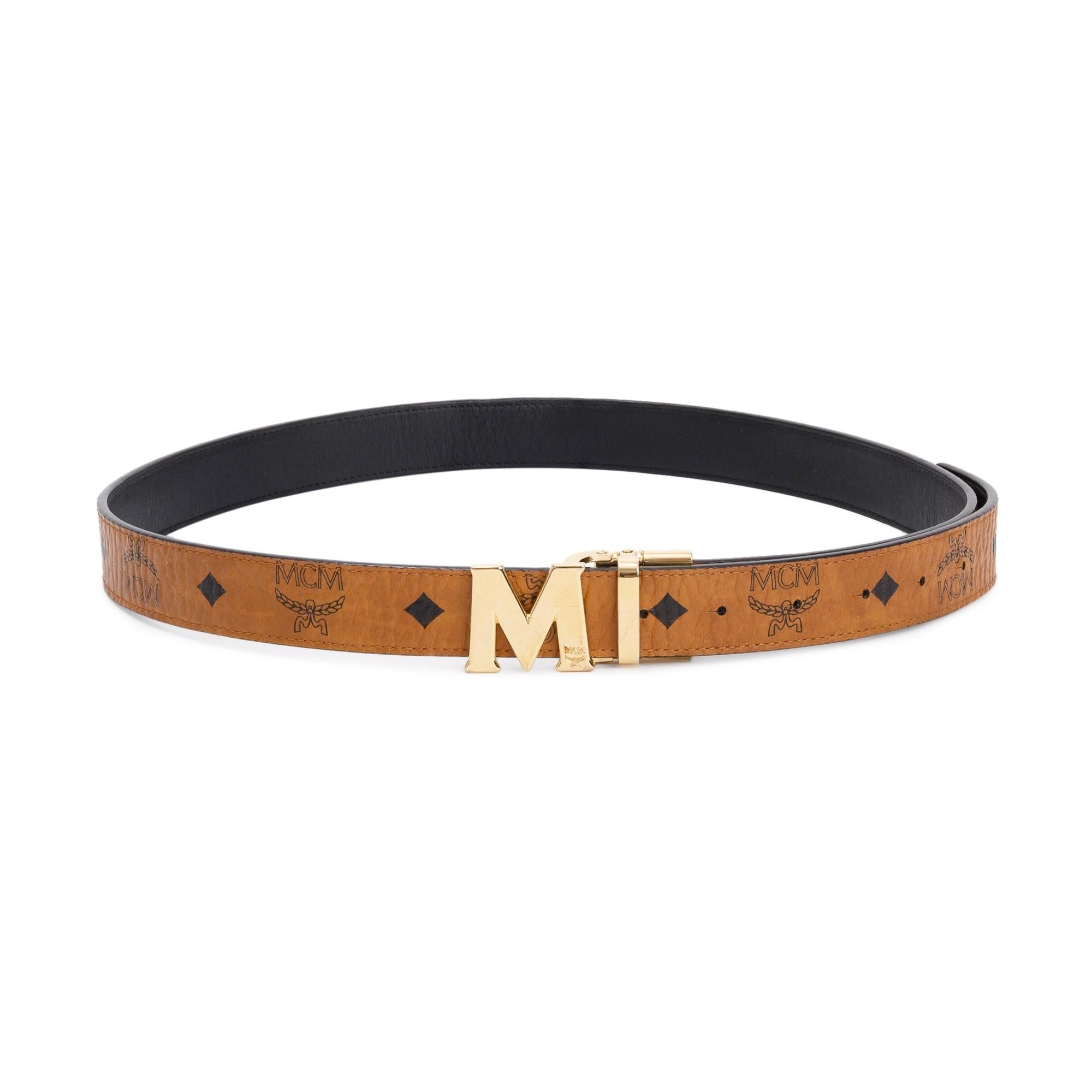 MCM Cognac Visetos & Black Nappa Leather Clause M Reversible Belt