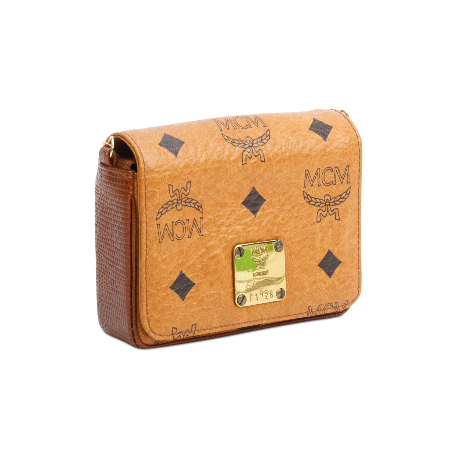 MCM Cognac Visetos Chain Card Holder Crossbody