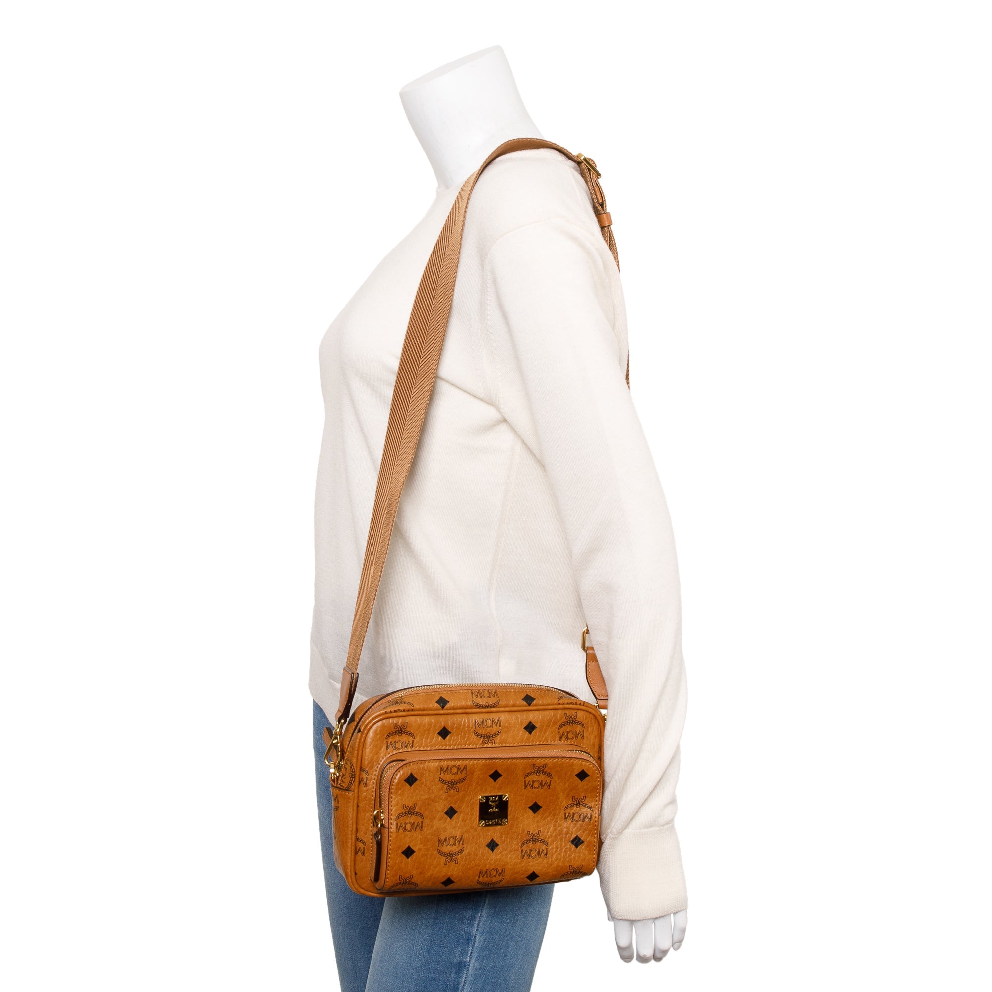 MCM Cognac Visetos Coated Canvas Aren Messenger Bag