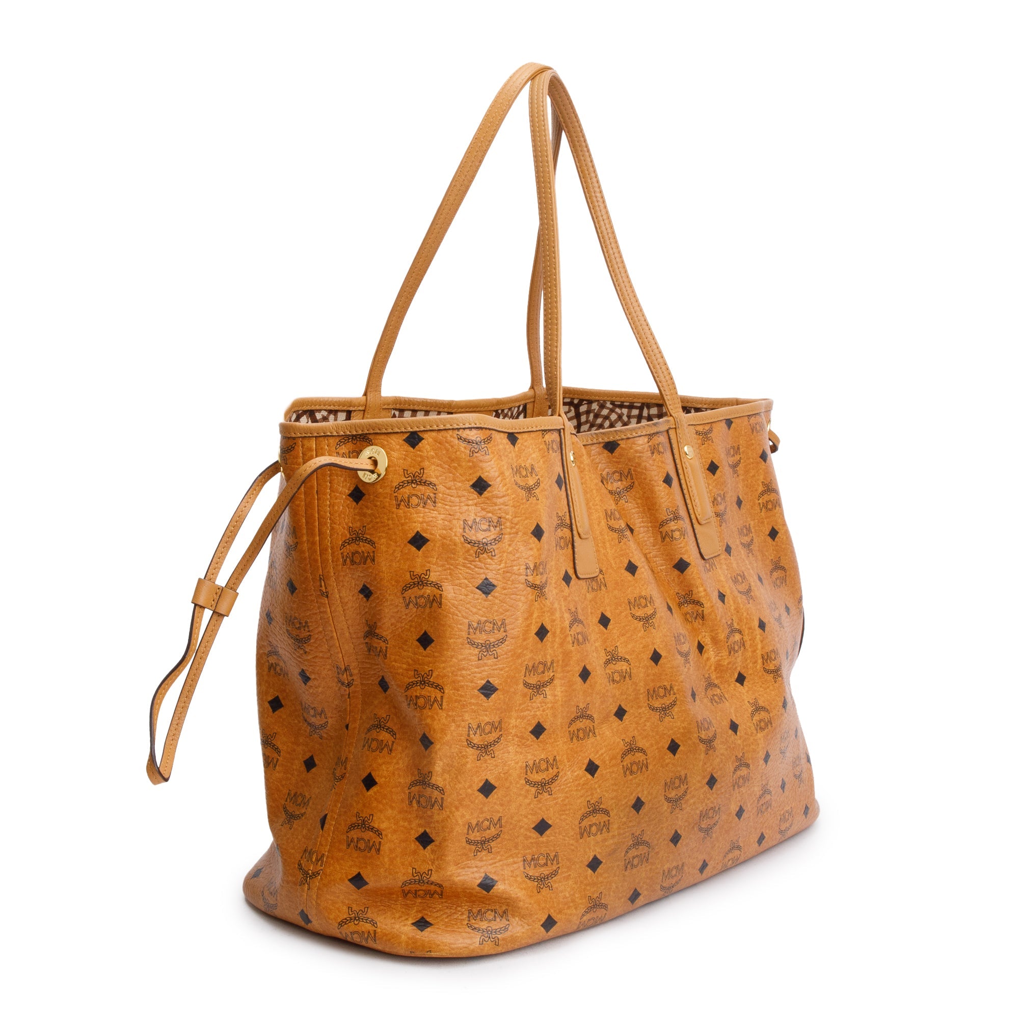 MCM Cognac Visetos Large Reversible Liz Shopper Tote w/ Pouch