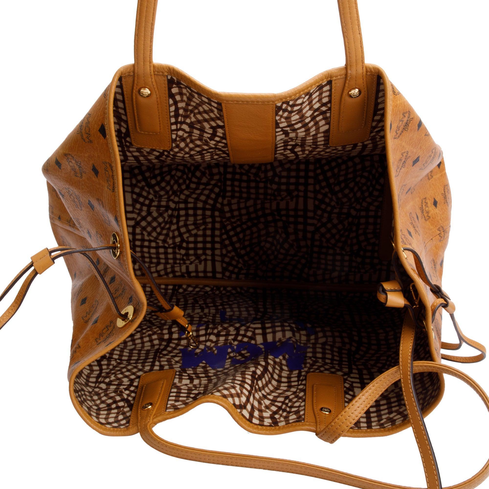 MCM Cognac Visetos Large Reversible Liz Shopper Tote w/ Pouch
