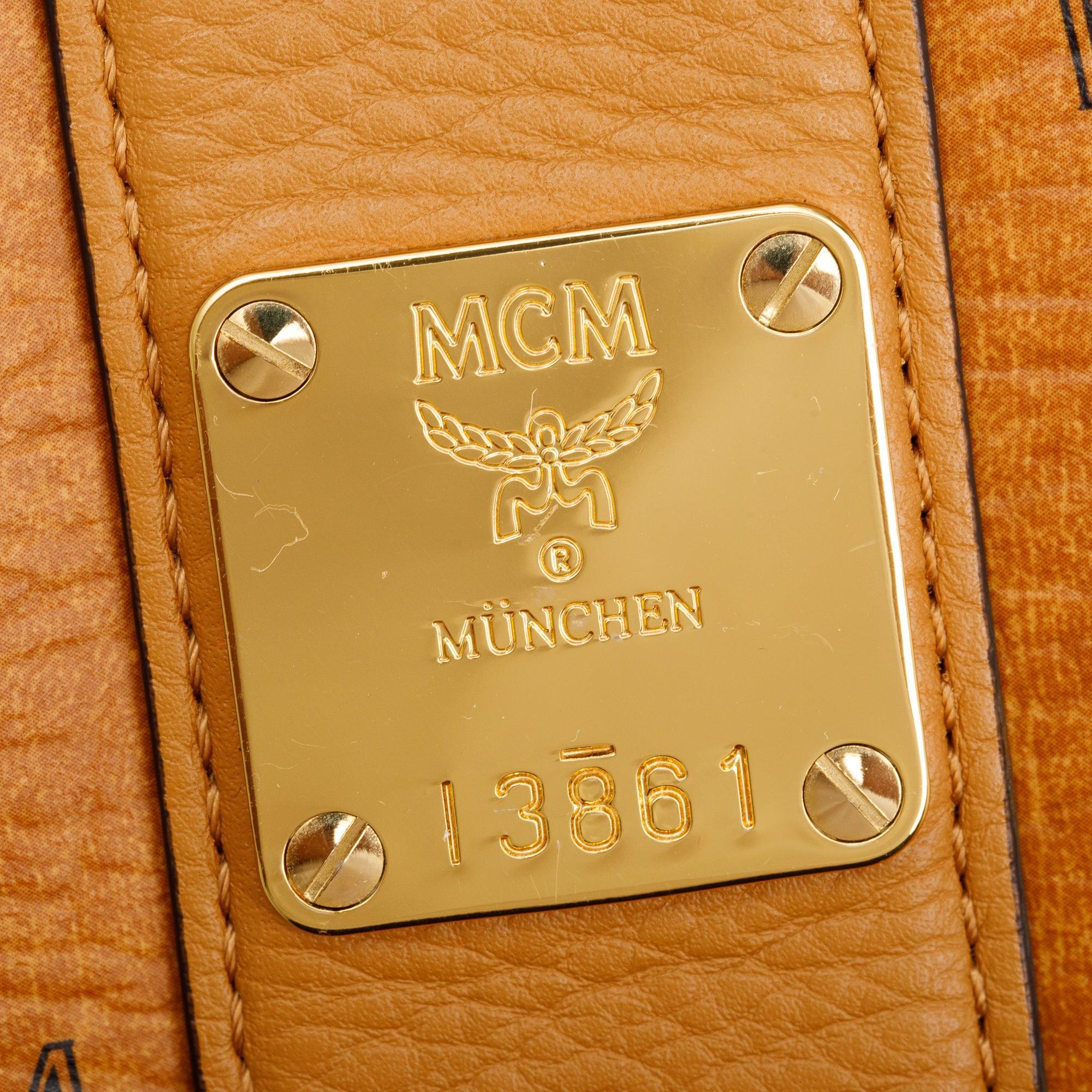 MCM Cognac Visetos Large Reversible Liz Shopper Tote w/ Pouch