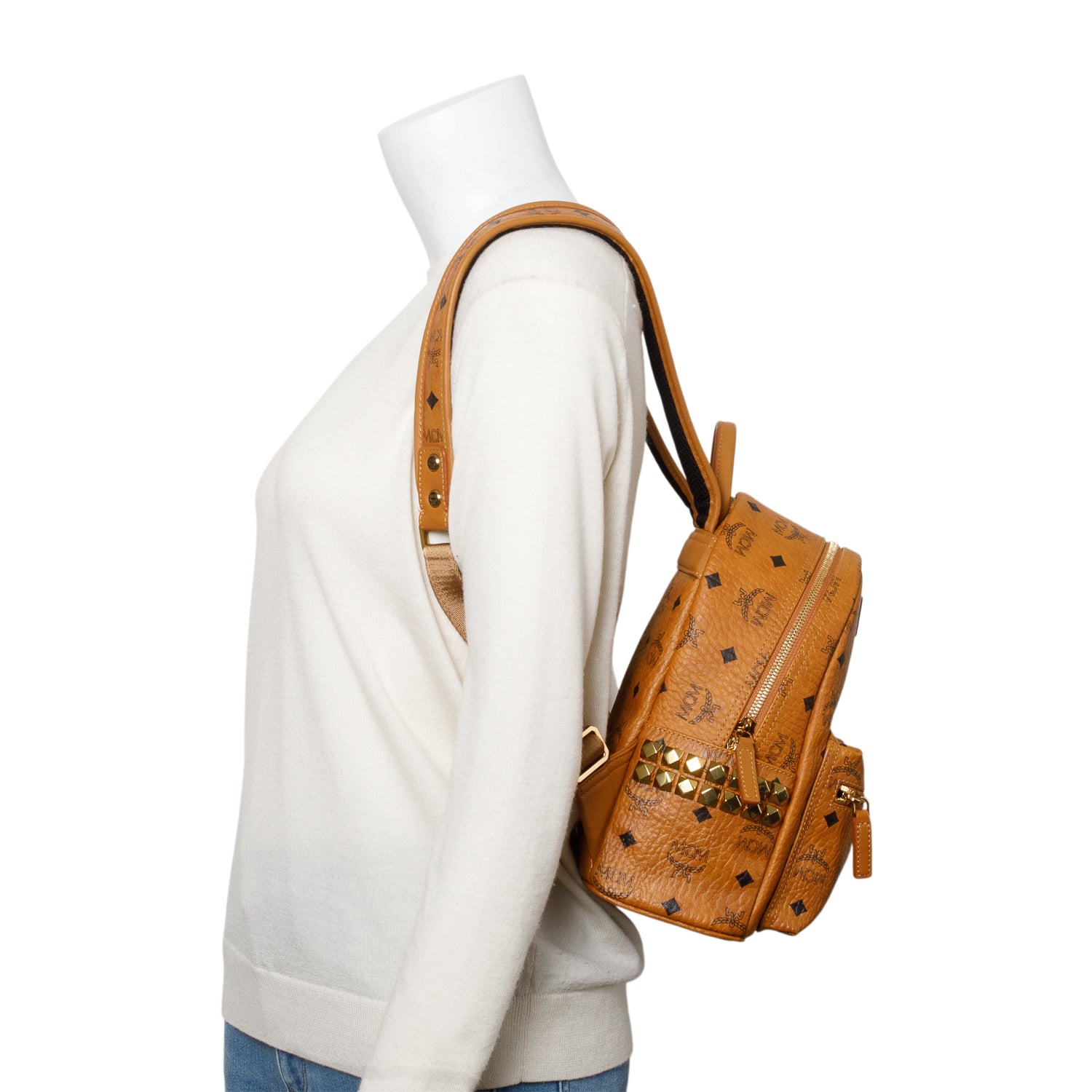 MCM Cognac Visetos Side Studs Mini Stark Backpack