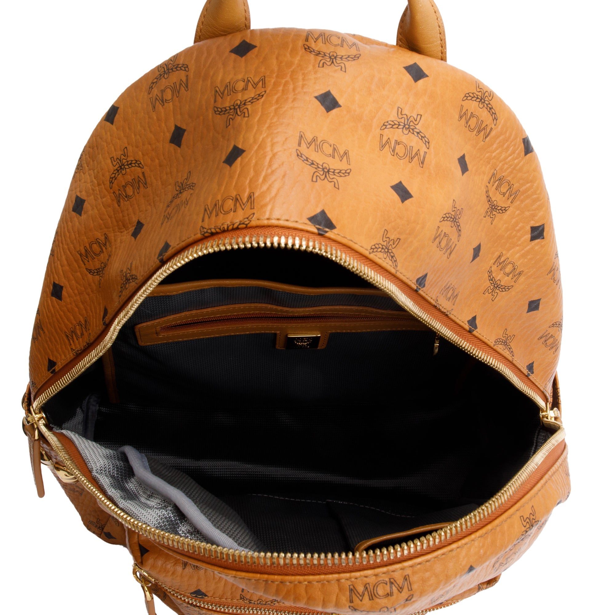 MCM Cognac Visetos Stark Side Studs Medium Backpack