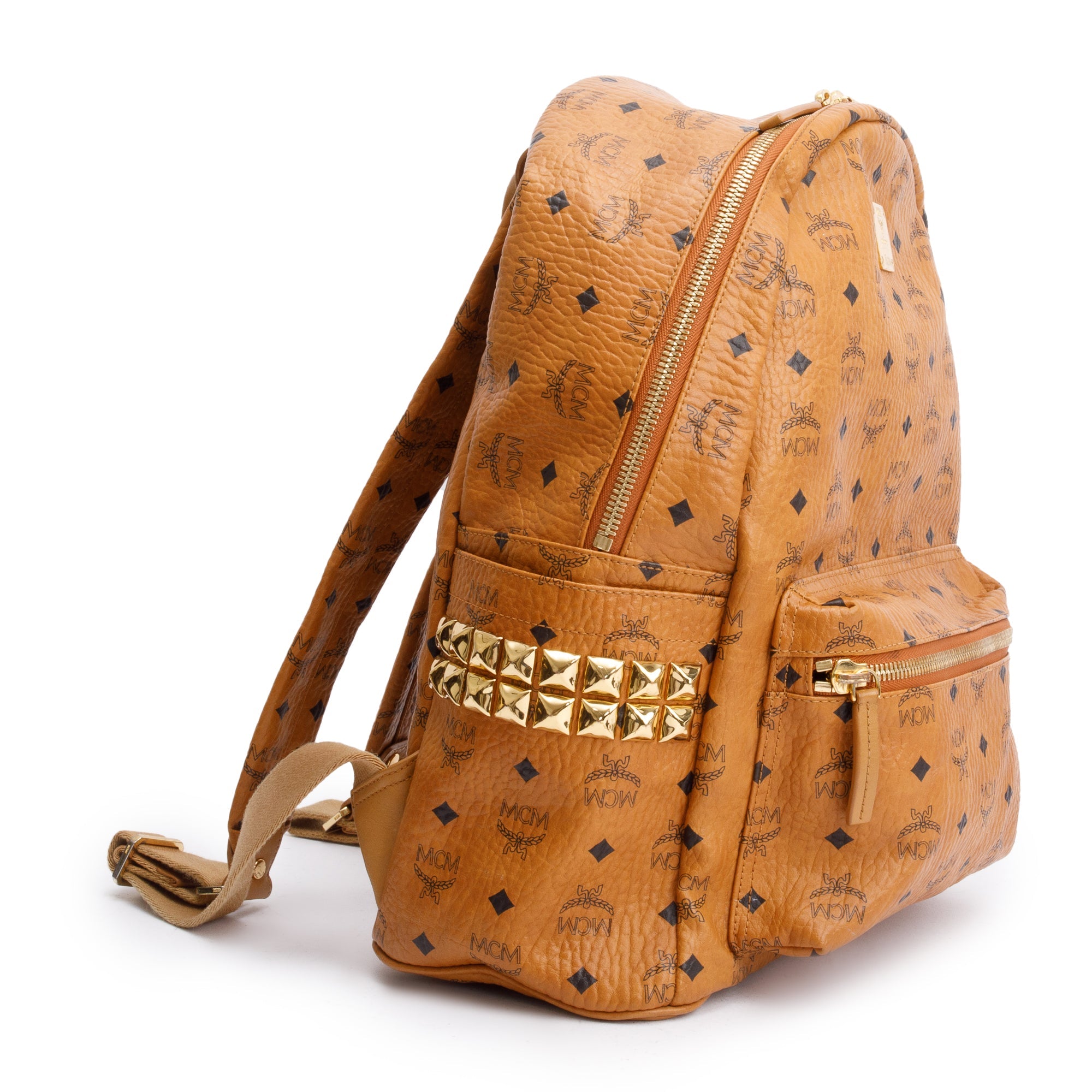 MCM Cognac Visetos Stark Side Studs Medium Backpack