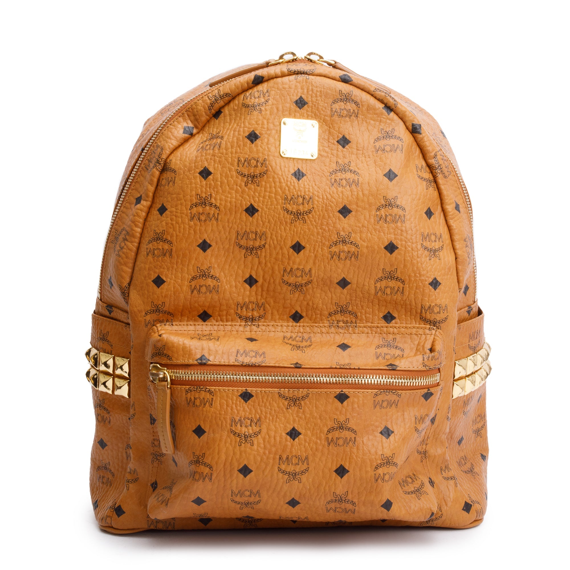 MCM Cognac Visetos Stark Side Studs Medium Backpack