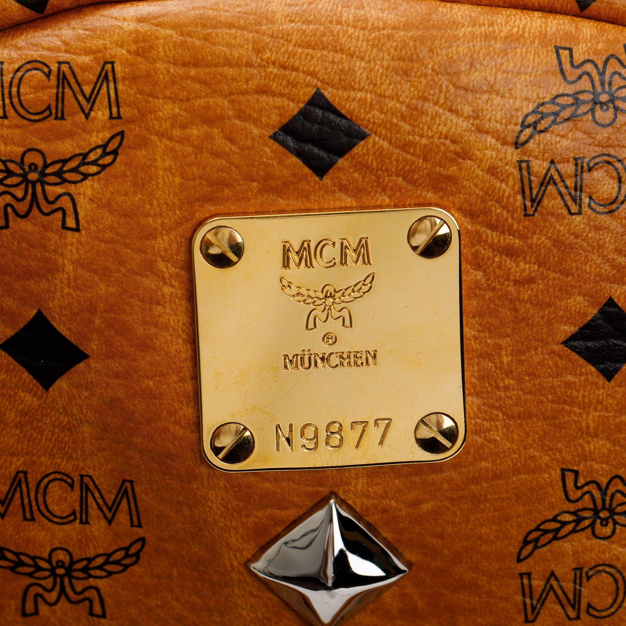 MCM Cognac Visetos Studded Stark Medium Backpack