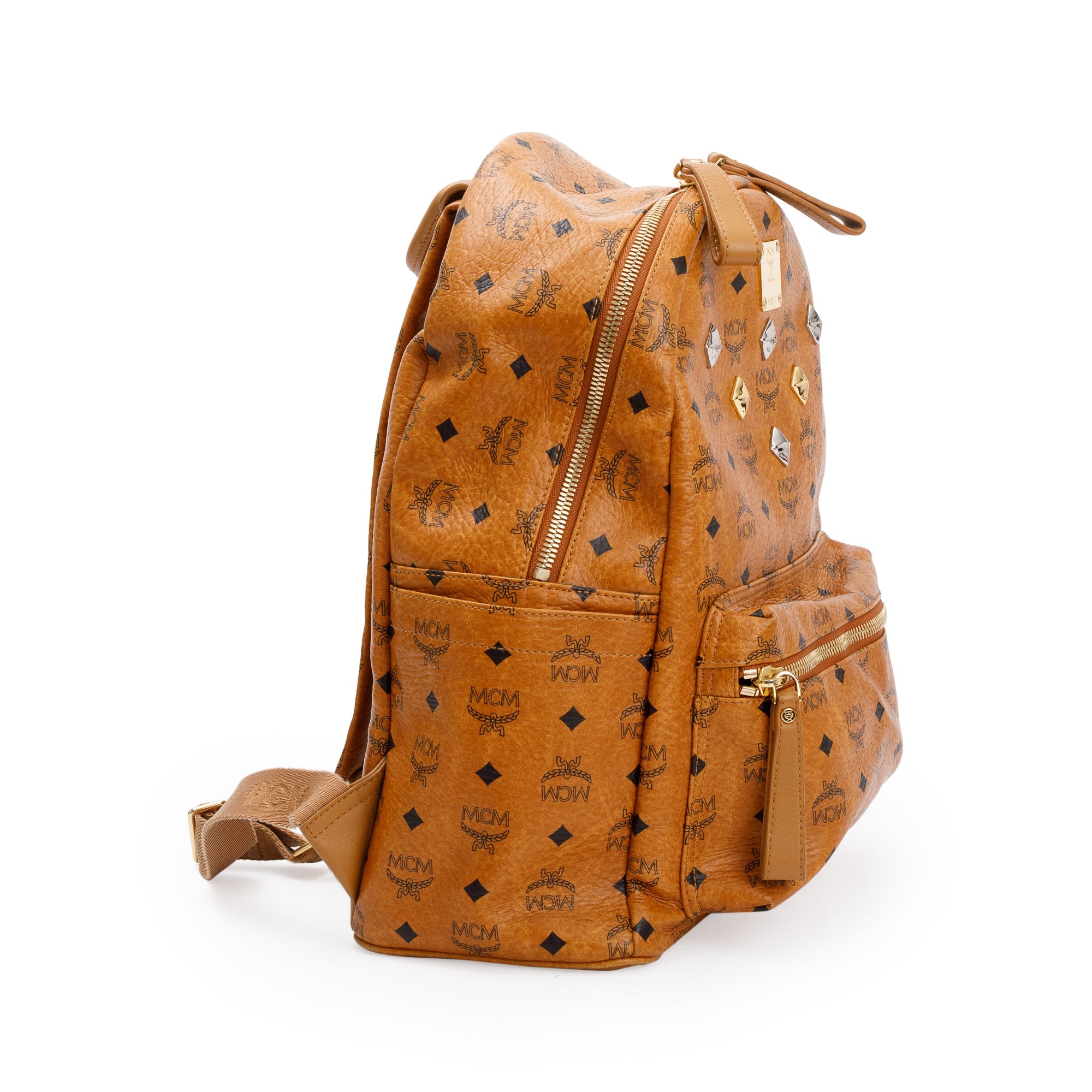 MCM Cognac Visetos Studded Stark Medium Backpack