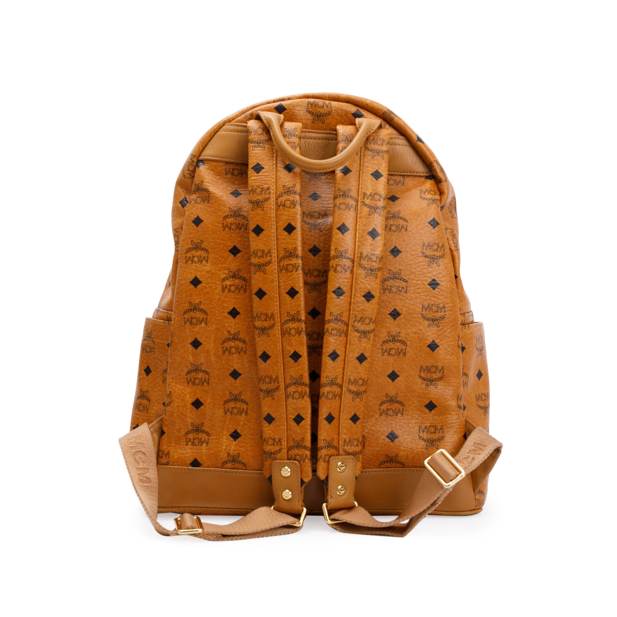 MCM Cognac Visetos Studded Stark Medium Backpack