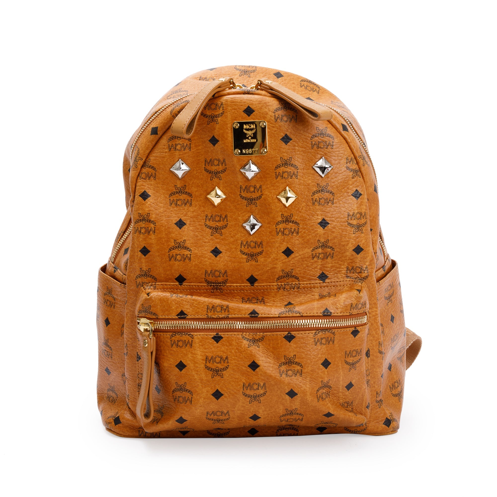 MCM Cognac Visetos Studded Stark Medium Backpack