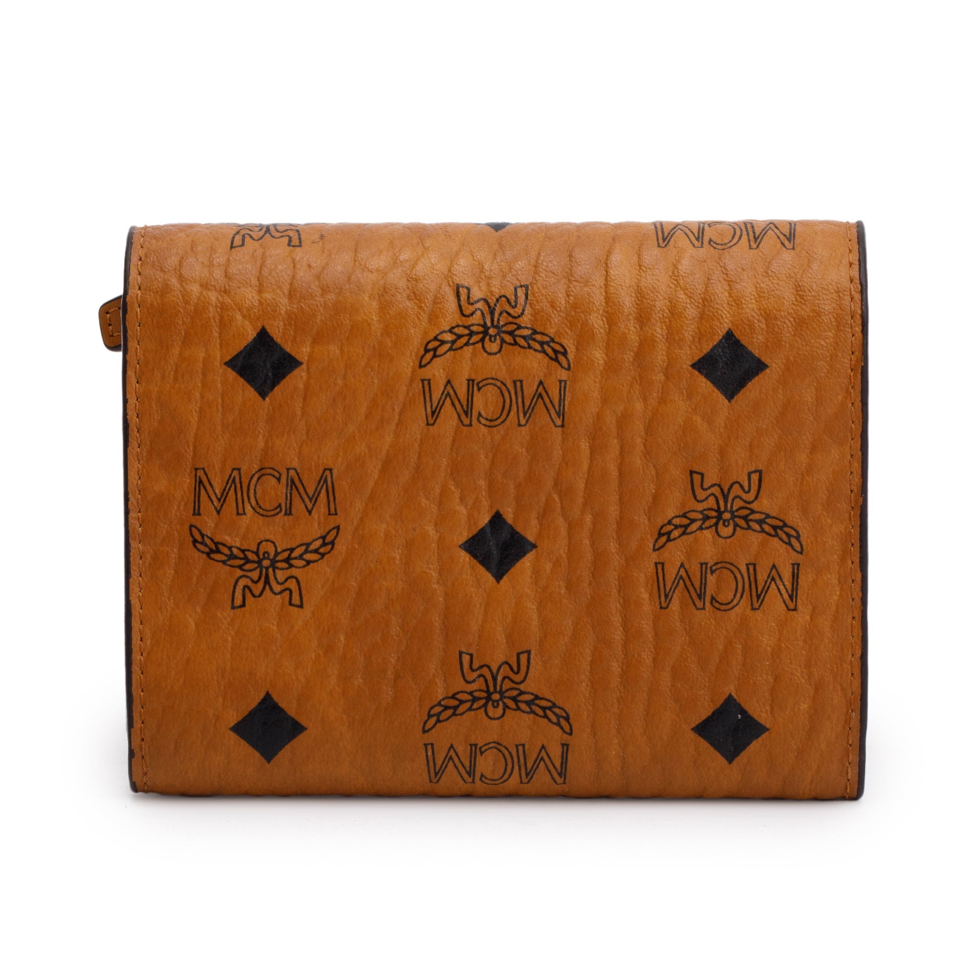 MCM Cognac Visetos Tracy Trifold Compact Wallet
