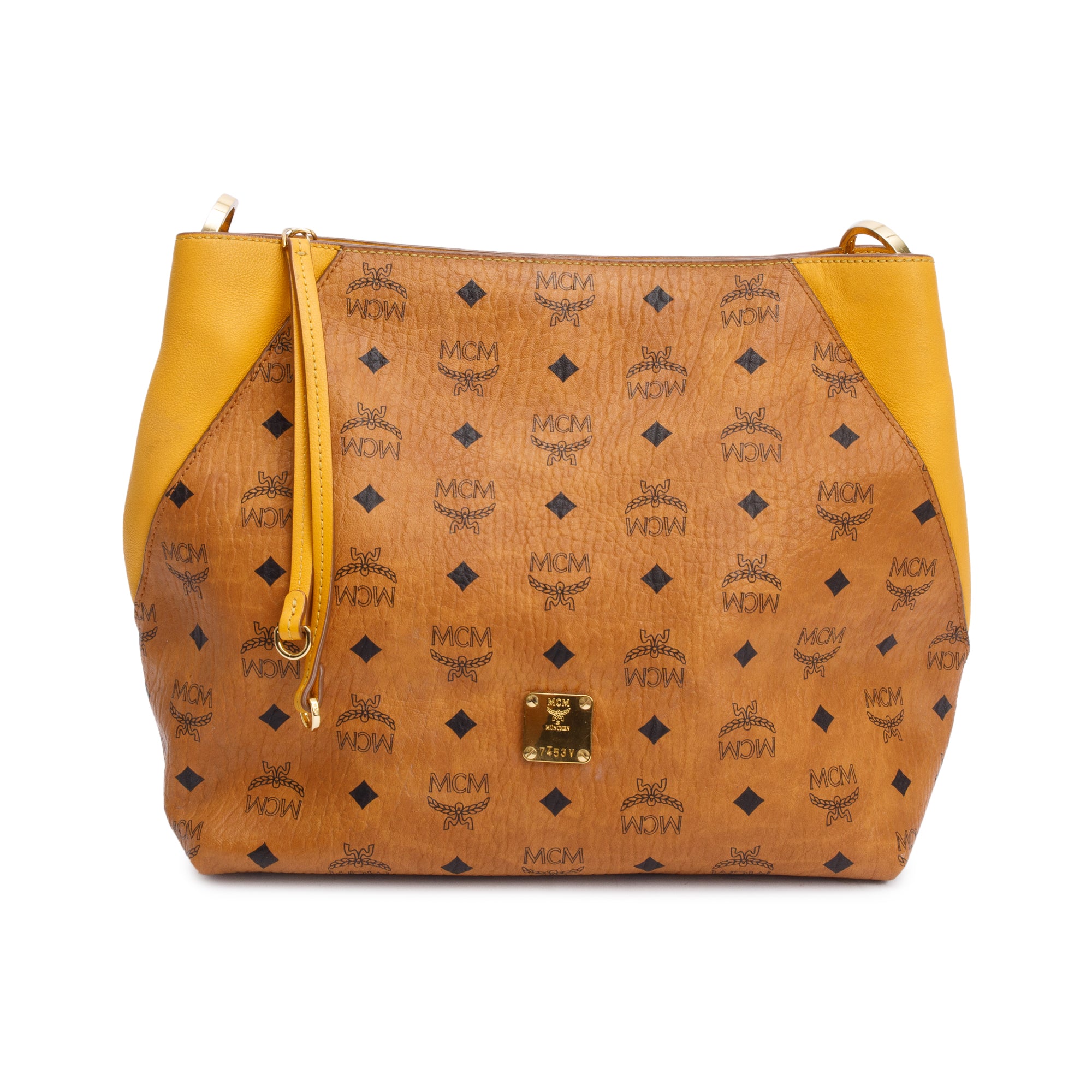 MCM Cognac Visetos Yellow Leather Klara Hobo w/ Strap