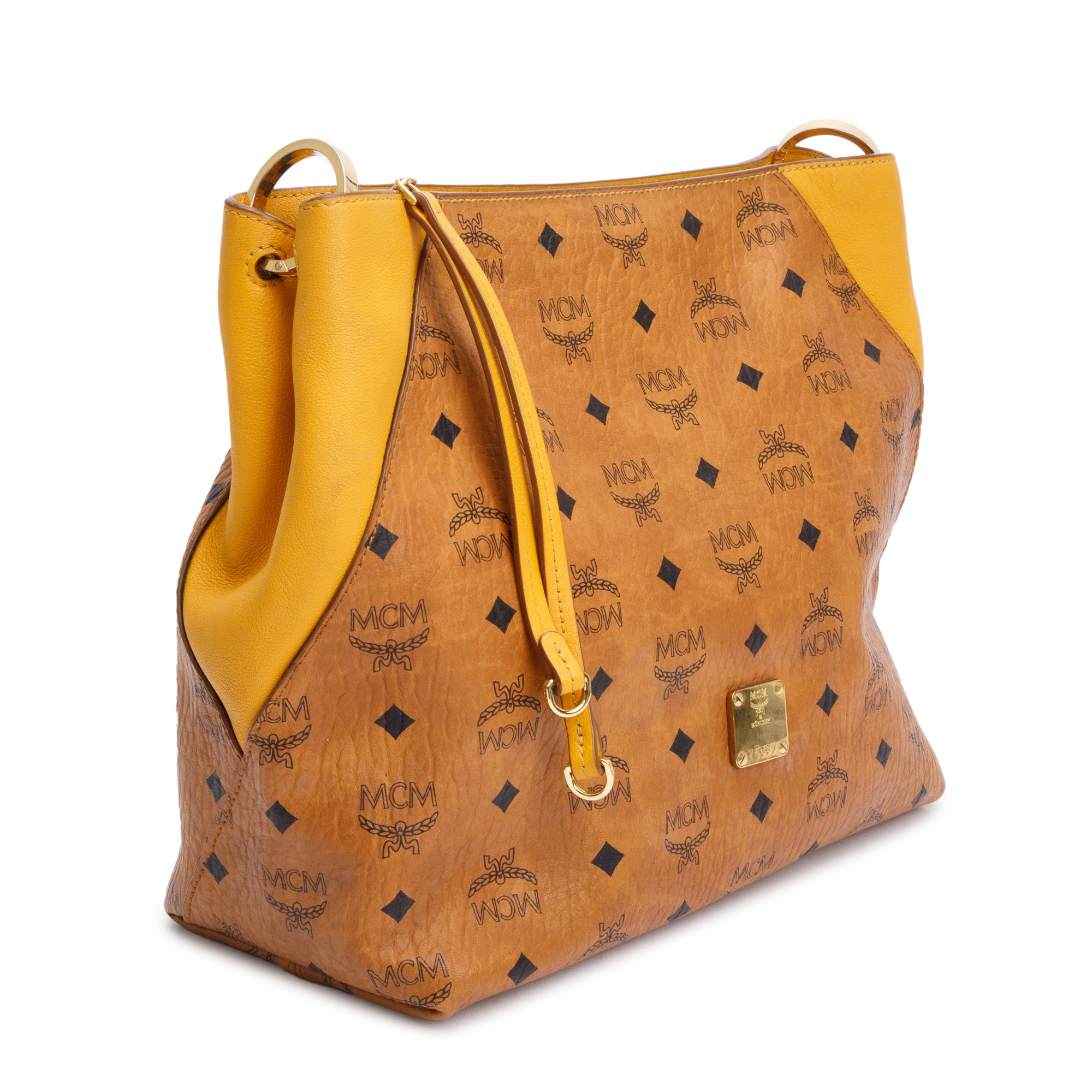 MCM Cognac Visetos Yellow Leather Klara Hobo w/ Strap