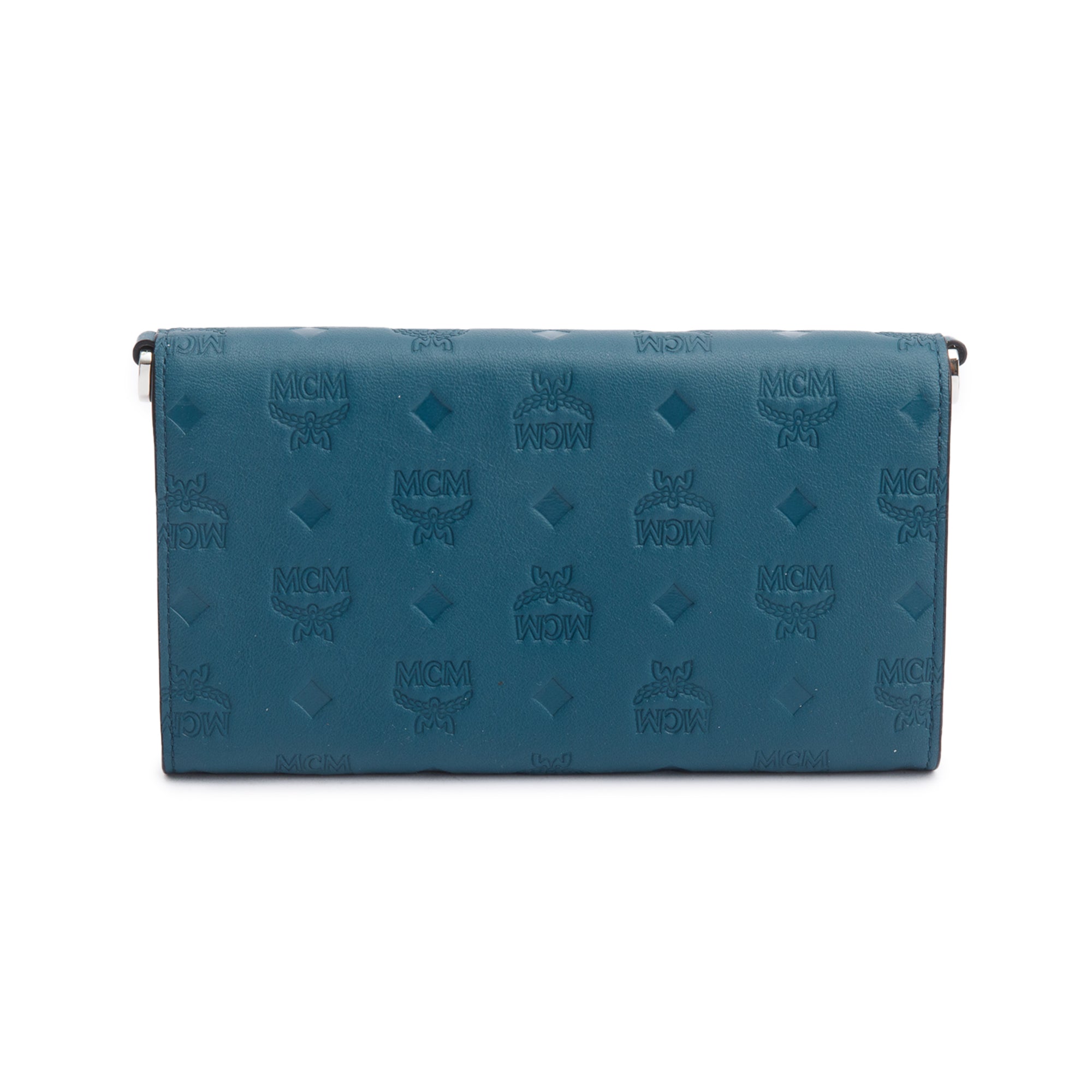 MCM Deep Teal Embossed Leather Ottomar Wallet on Chain w/ Box