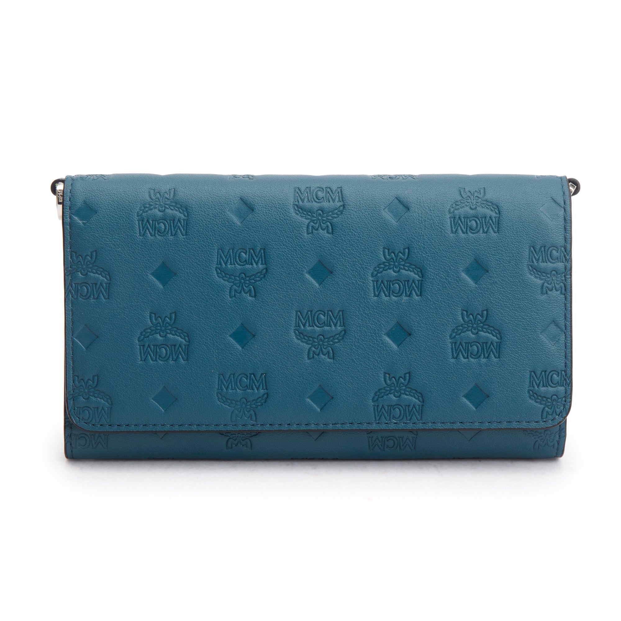 MCM Deep Teal Leather Ottomar Wallet on Chain w/ Box