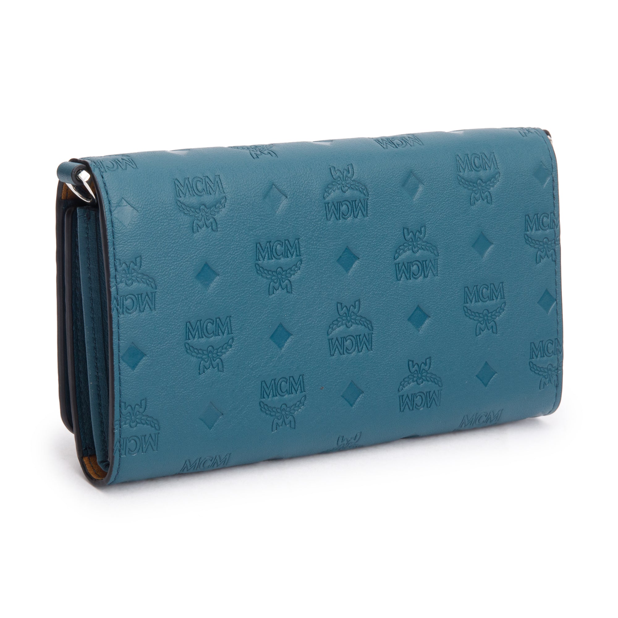 MCM Deep Teal Leather Ottomar Wallet on Chain w/ Box