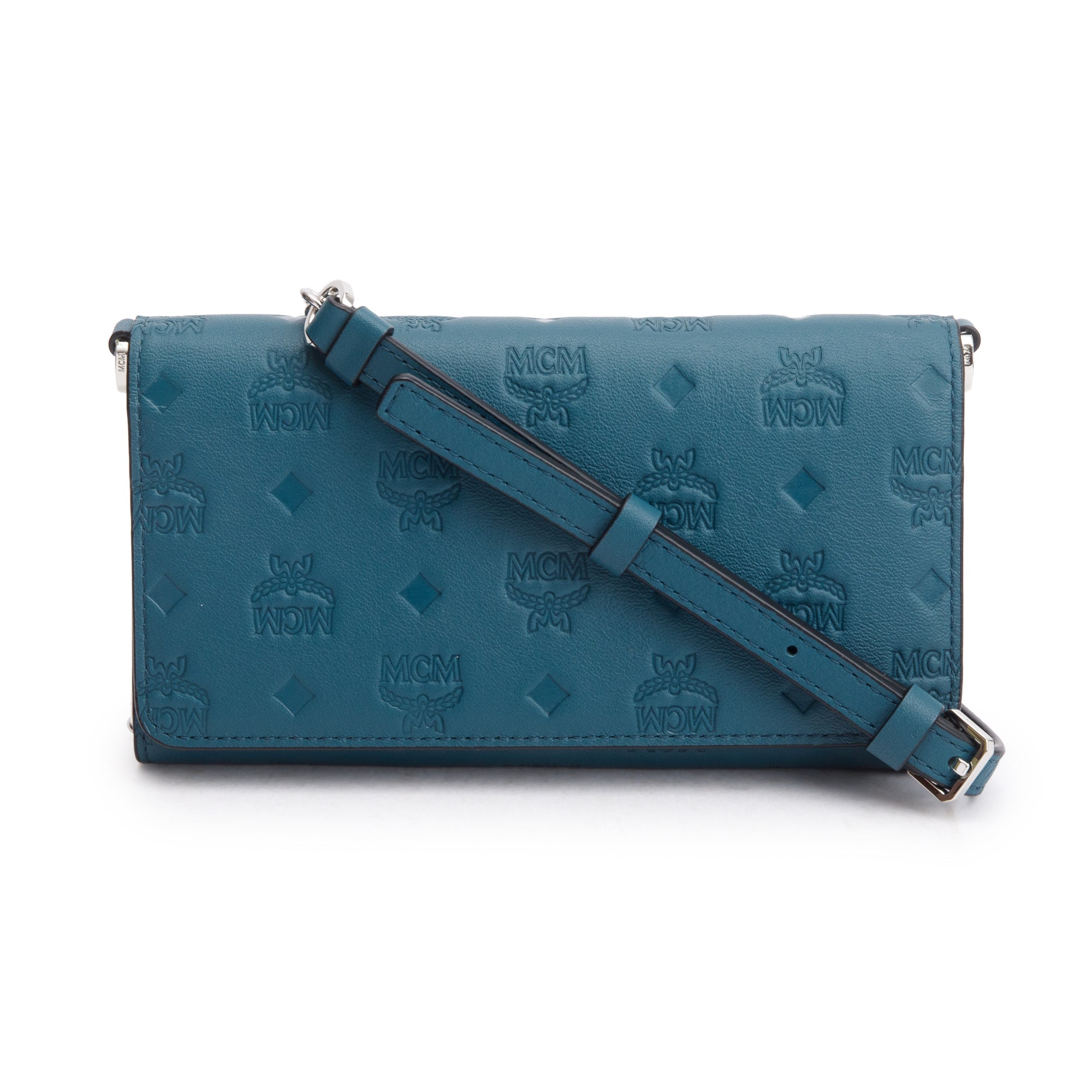 MCM Deep Teal Leather Ottomar Wallet on Chain w/ Box