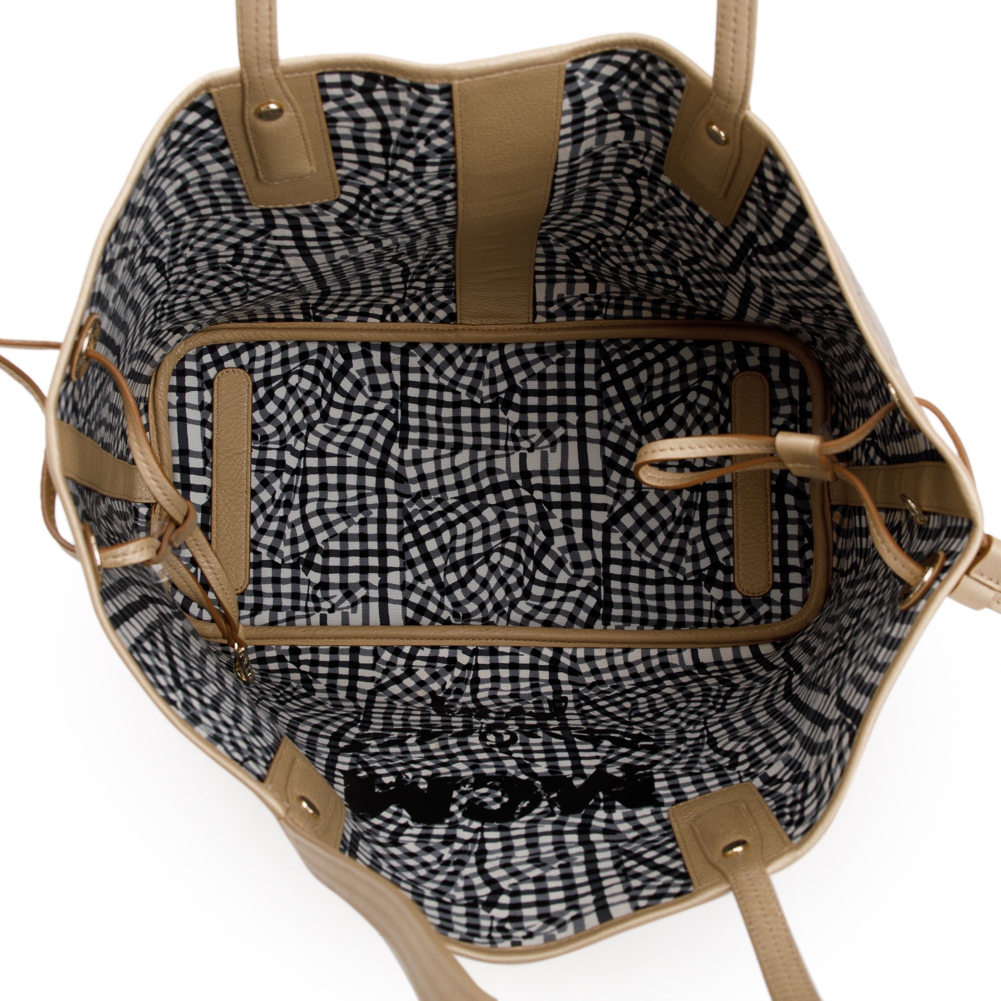 MCM Metallic Gold Visetos Medium Reversible Liz Shopper Tote w/ Pouch