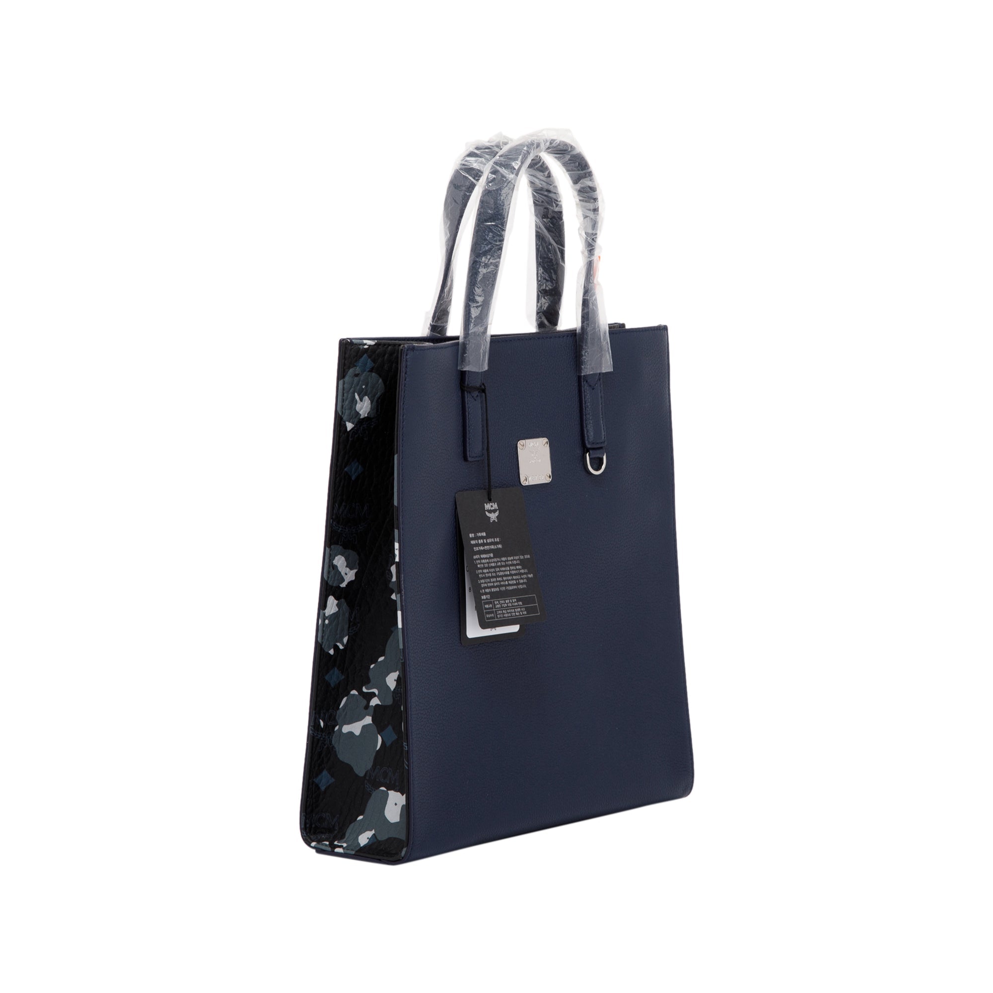 MCM Navy Calfskin Small Portuna Tote