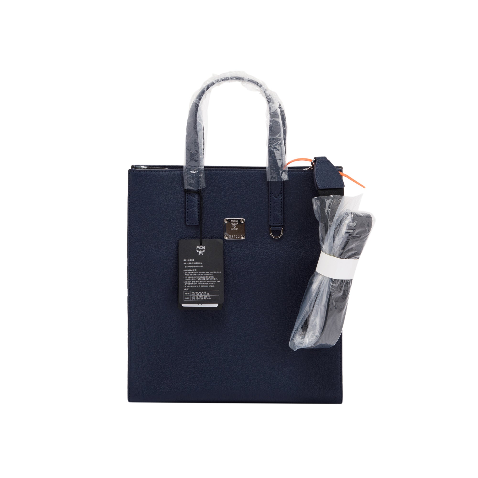 MCM Navy Calfskin Small Portuna Tote